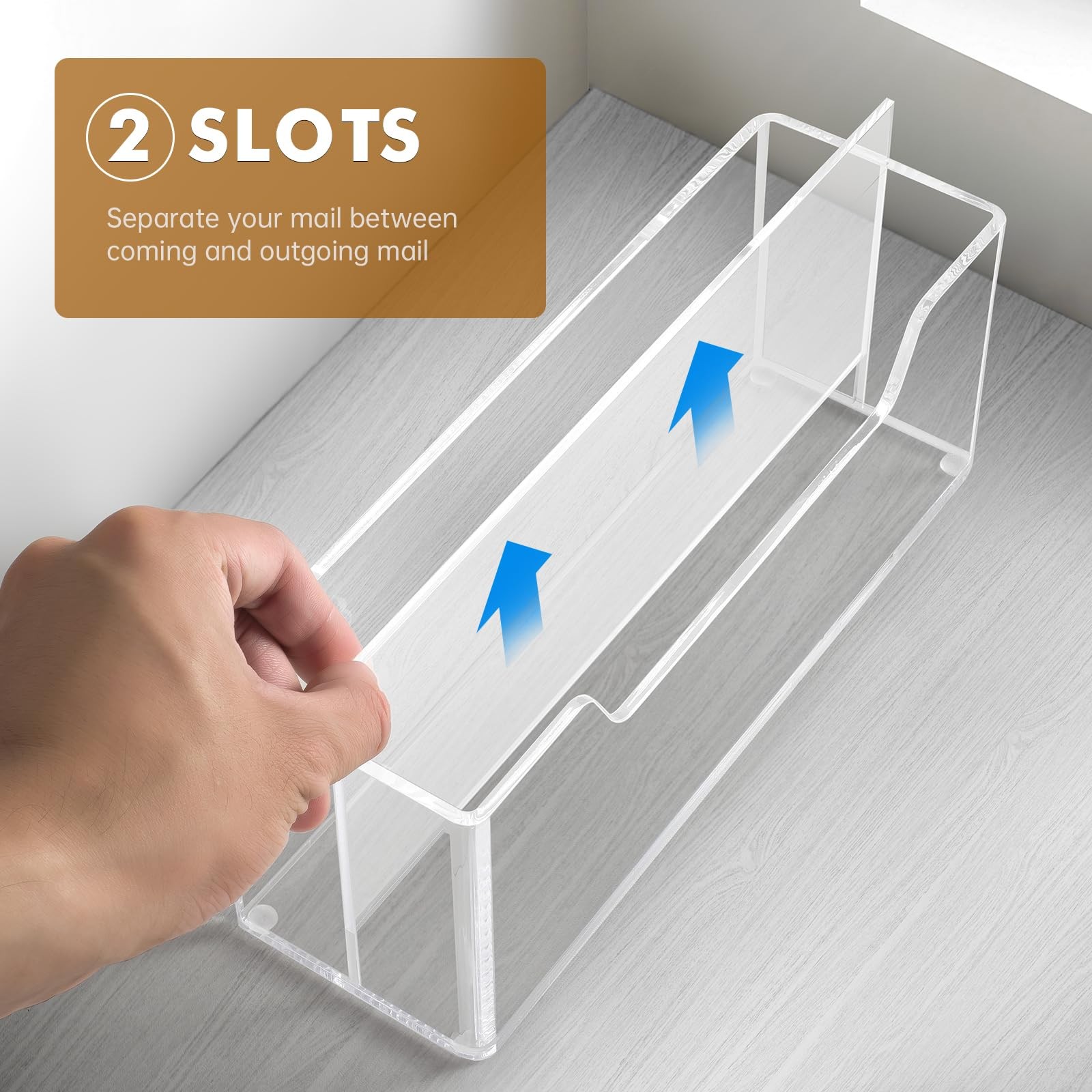 Acrylic Mail Organizer for #10 Envelopes, 2-Slot Wall-Mounted & Countertop Le…