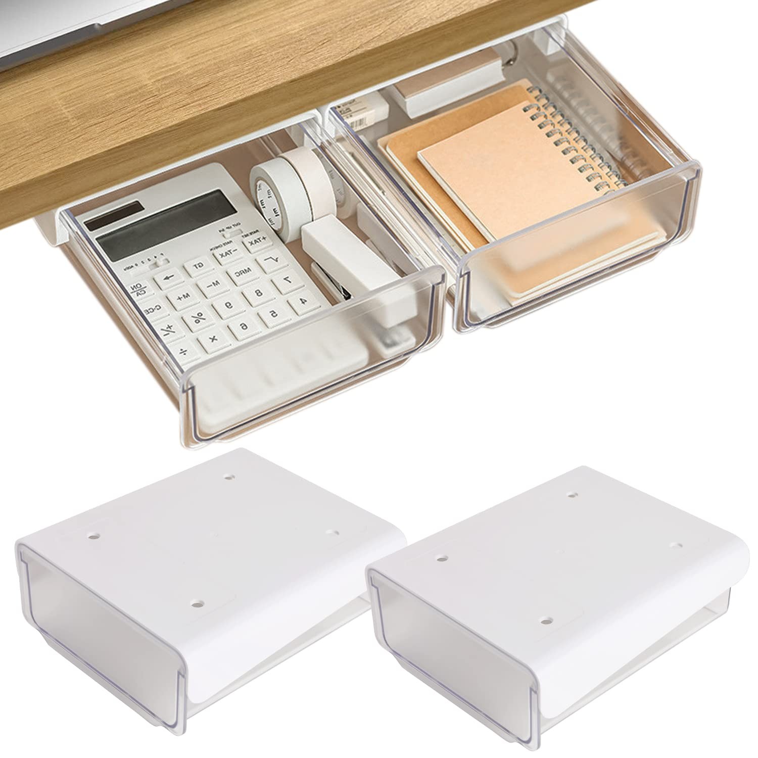 -adhesive Under Desk Drawer Organizer, 2 Pack Table Slide Out Large Storage M…