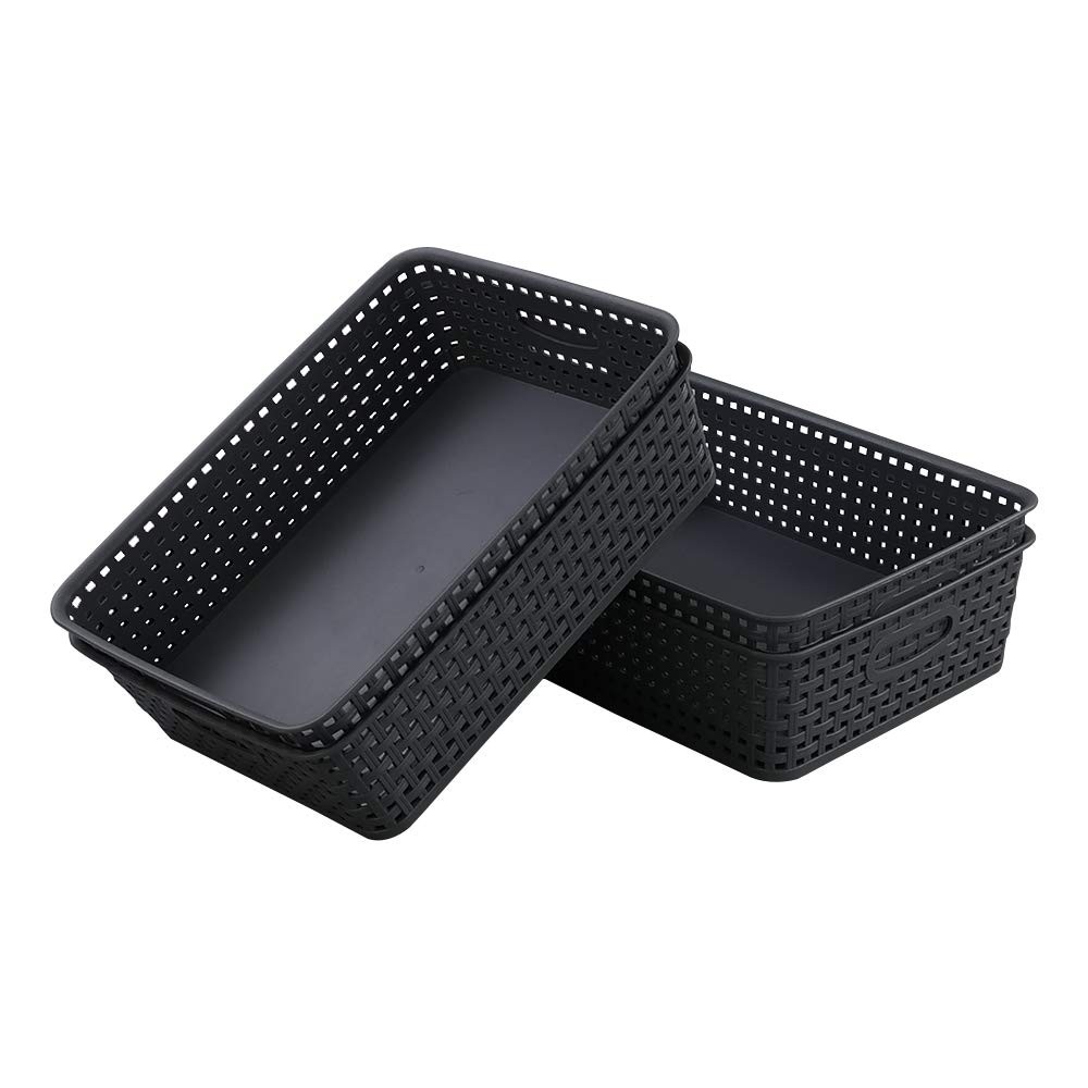 4 PCS Grey Office Paper Tray Plastic Shallow Storage Baskets Desk Organizer