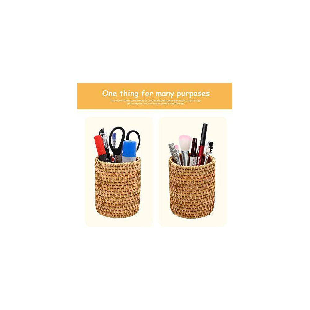 2-Pack Rattan Pencil Holder Boho Handmade Pen Organizer Aesthetic Desk Cup Holde