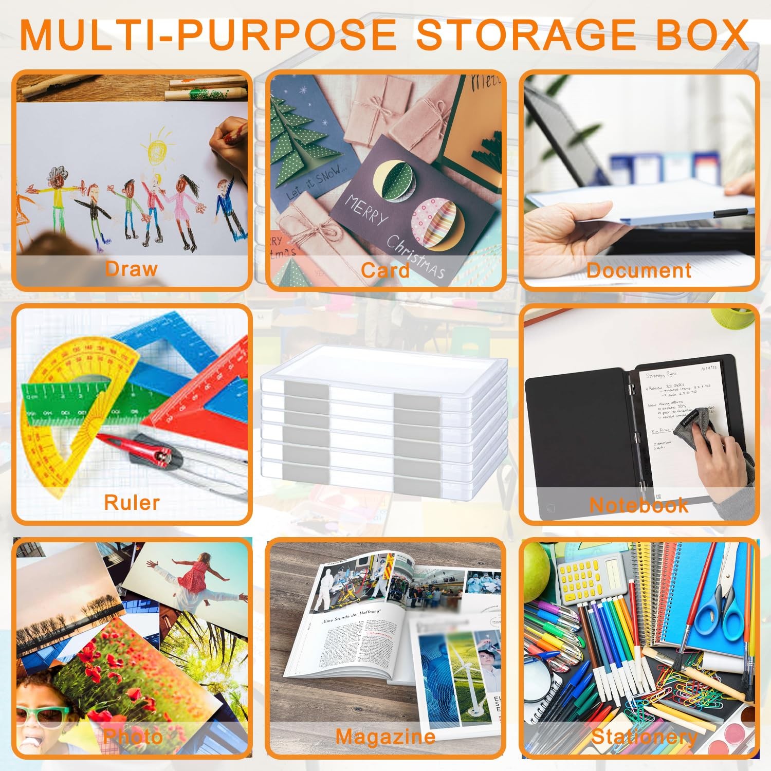 LonlyEagle 6 Pcs Clear A4 File Portable 12.5 x 9.45 x 0.94 inches, whie