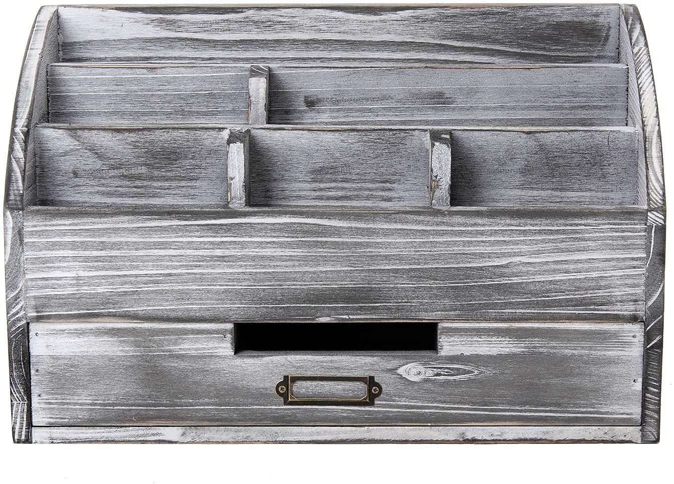 VERGOODR Rustic Wooden Office Desk Organizer 5 Compartment with 2 Grey white