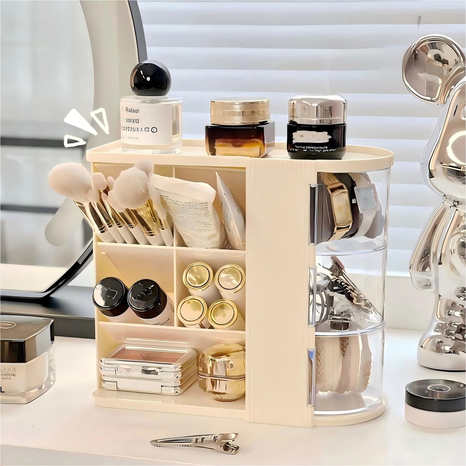 Desk Organizer with 3 Rotatable Drawer, Multi-Functional Pencil Pen Holder fo…