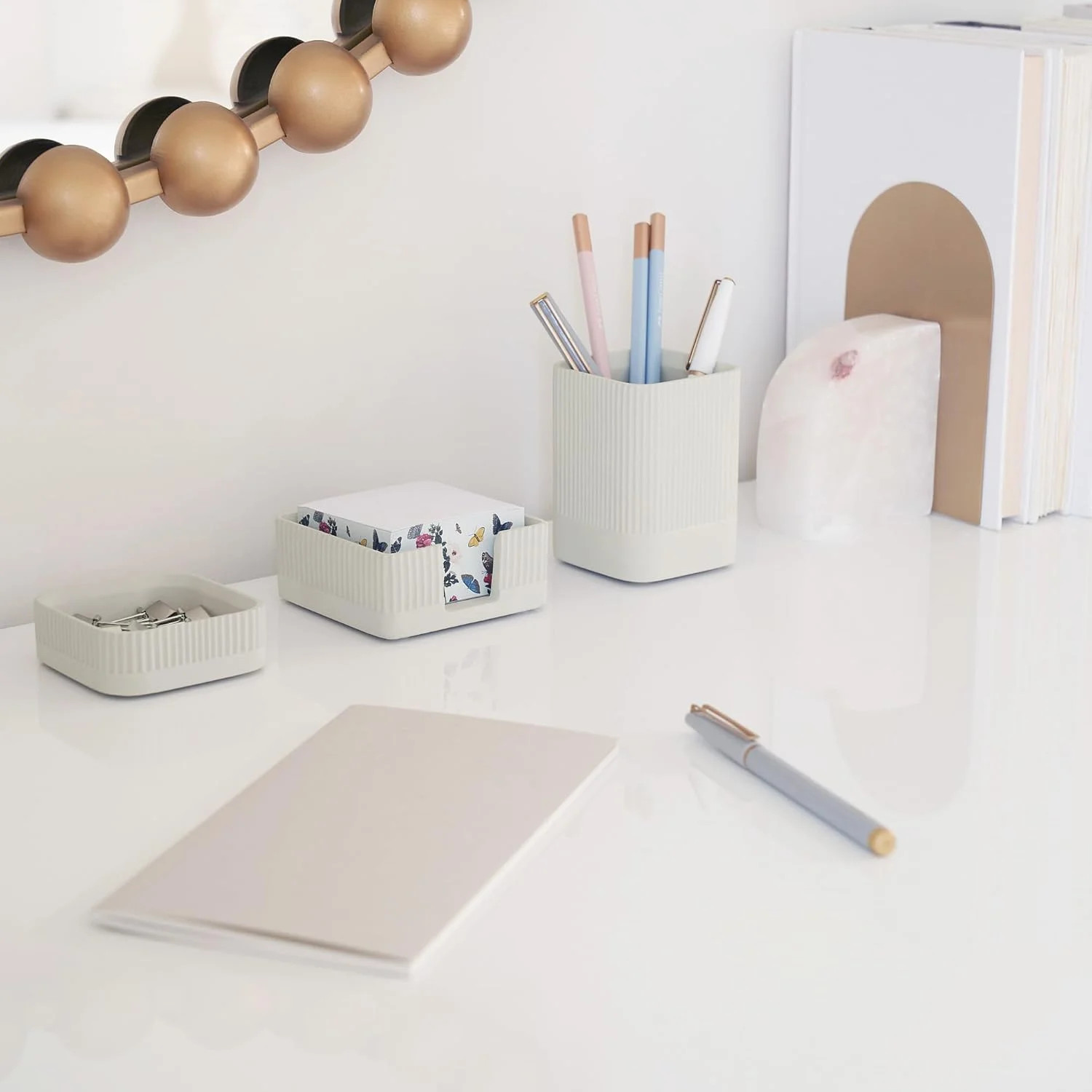 Aesthetic Desk Organizer Set of 3 For Your Office – Sturdy Concrete Desktop Acce