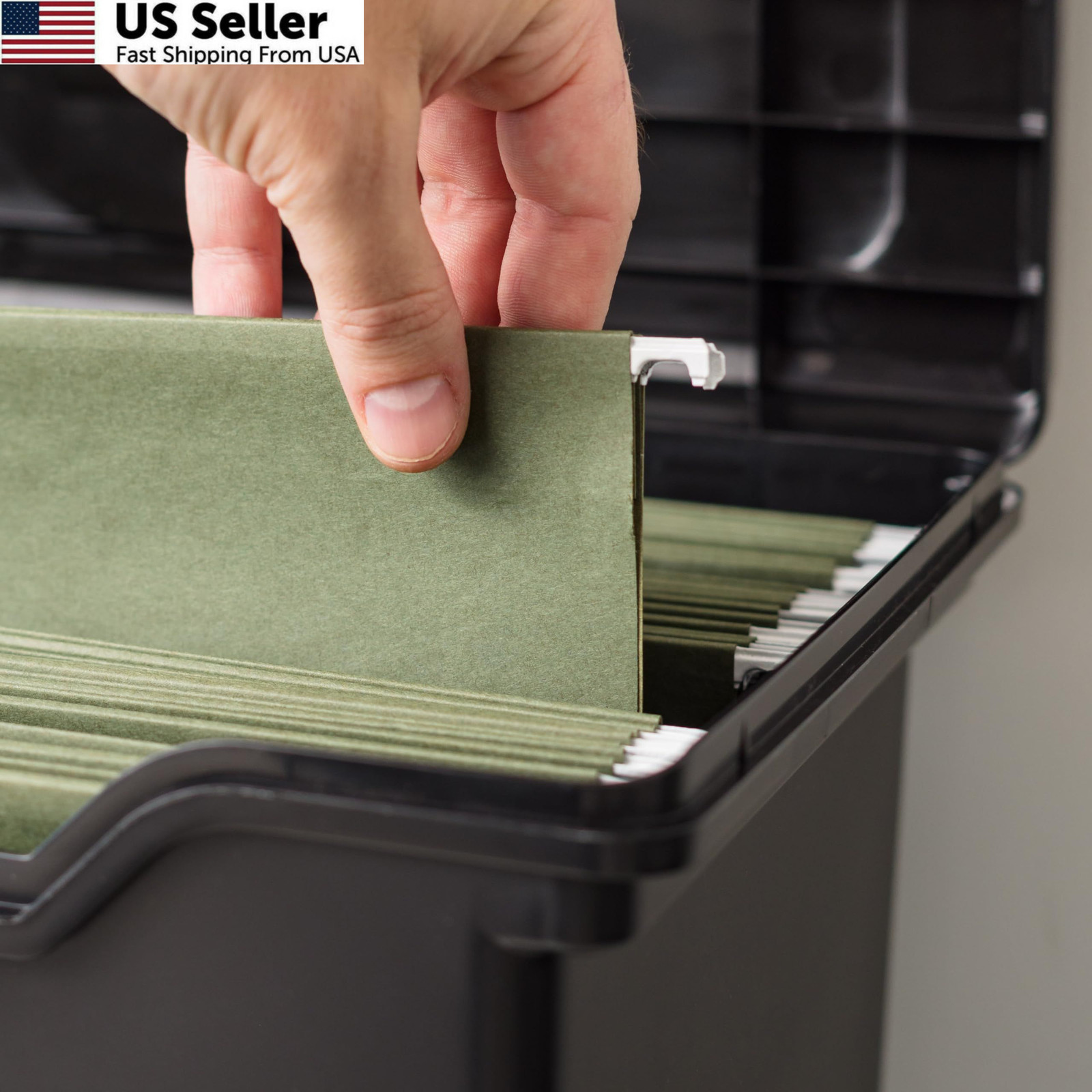 IRIS USA File Box with Lid Organizer for Letter Single, Black w/ Handle