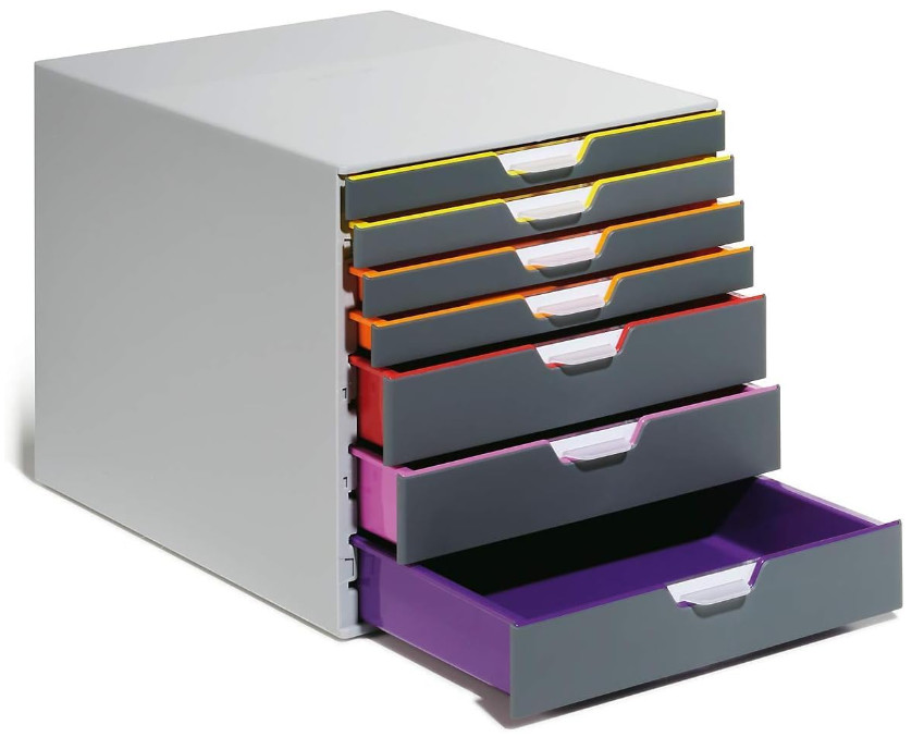 Varicolor 10 Drawer Unit – Gray Desktop Organizer with 10 Color-Coded Drawers