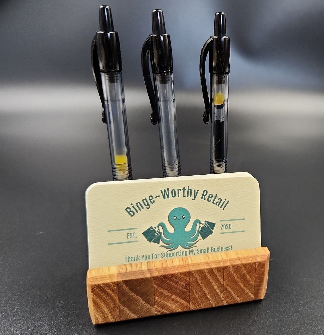 Desk Organizer Business Card Holder and Pen Stand Handmade Office Gift Oak Wood