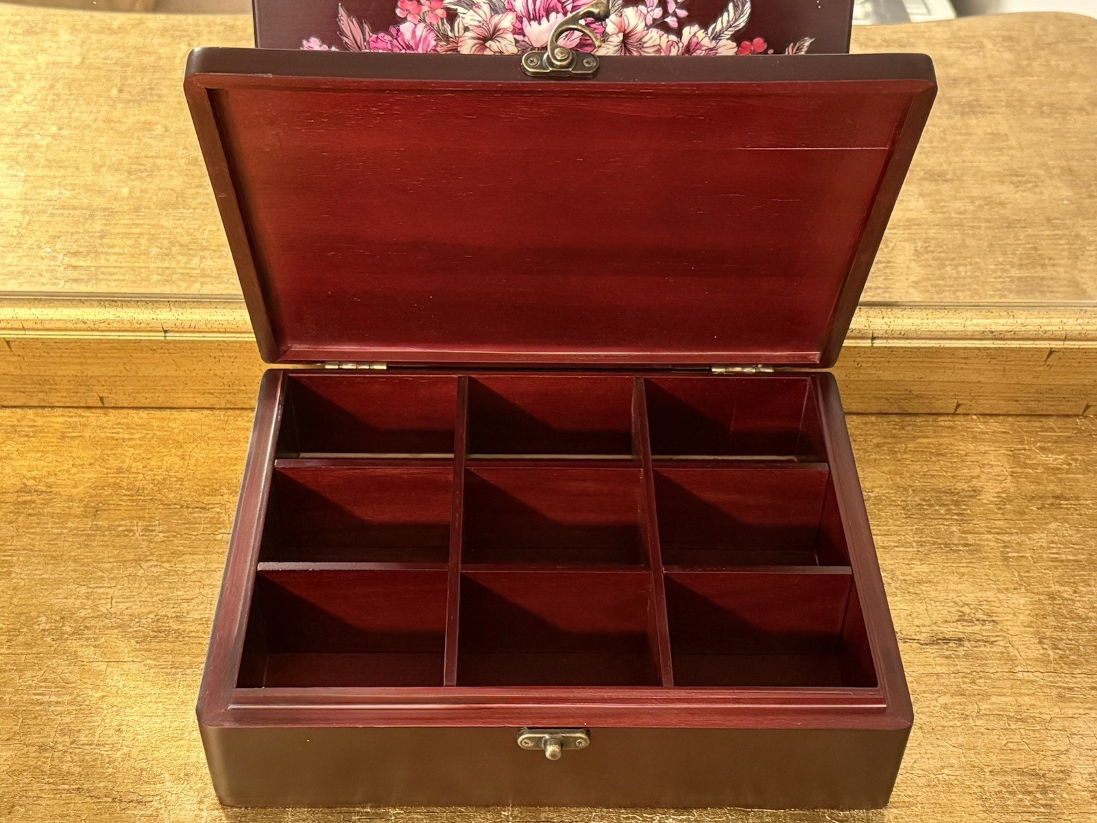 VTG Executive Desk Accessories Rose Wood Office Supply Storage Box 9 Compartment