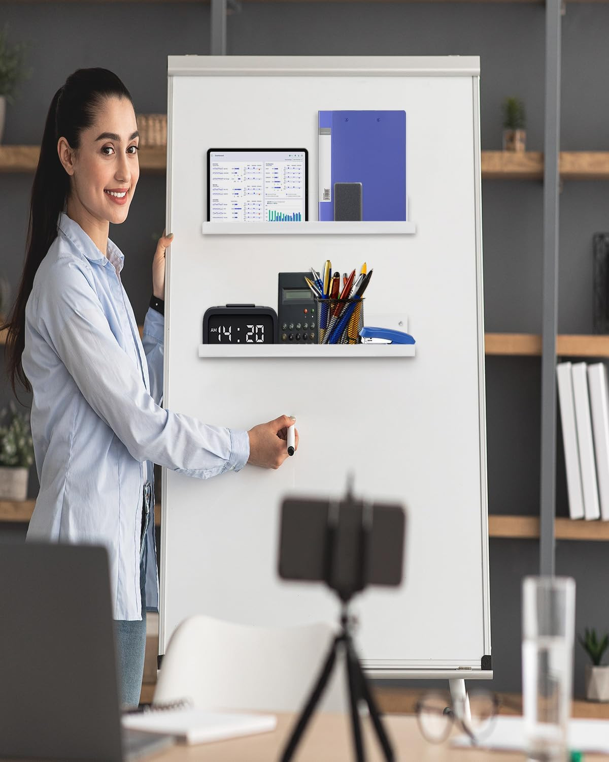 2-Pack Magnetic Book Shelf for Whiteboard – 17 Inch Reusable Metal Magnetic Shel