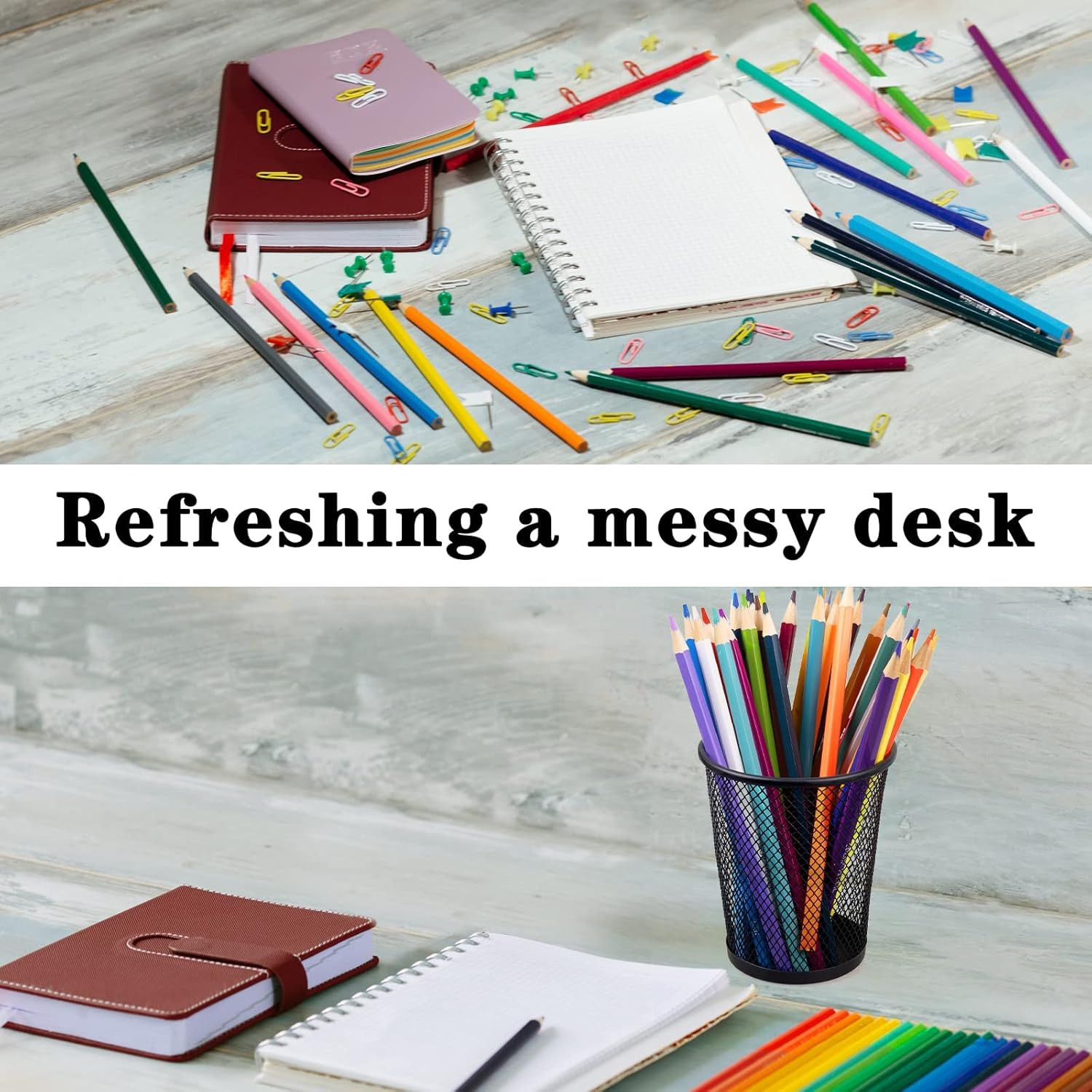 Pen Holder for Desk Mesh Pen Cups Metal Pencil Holder 12 Packs Desk Organizers a