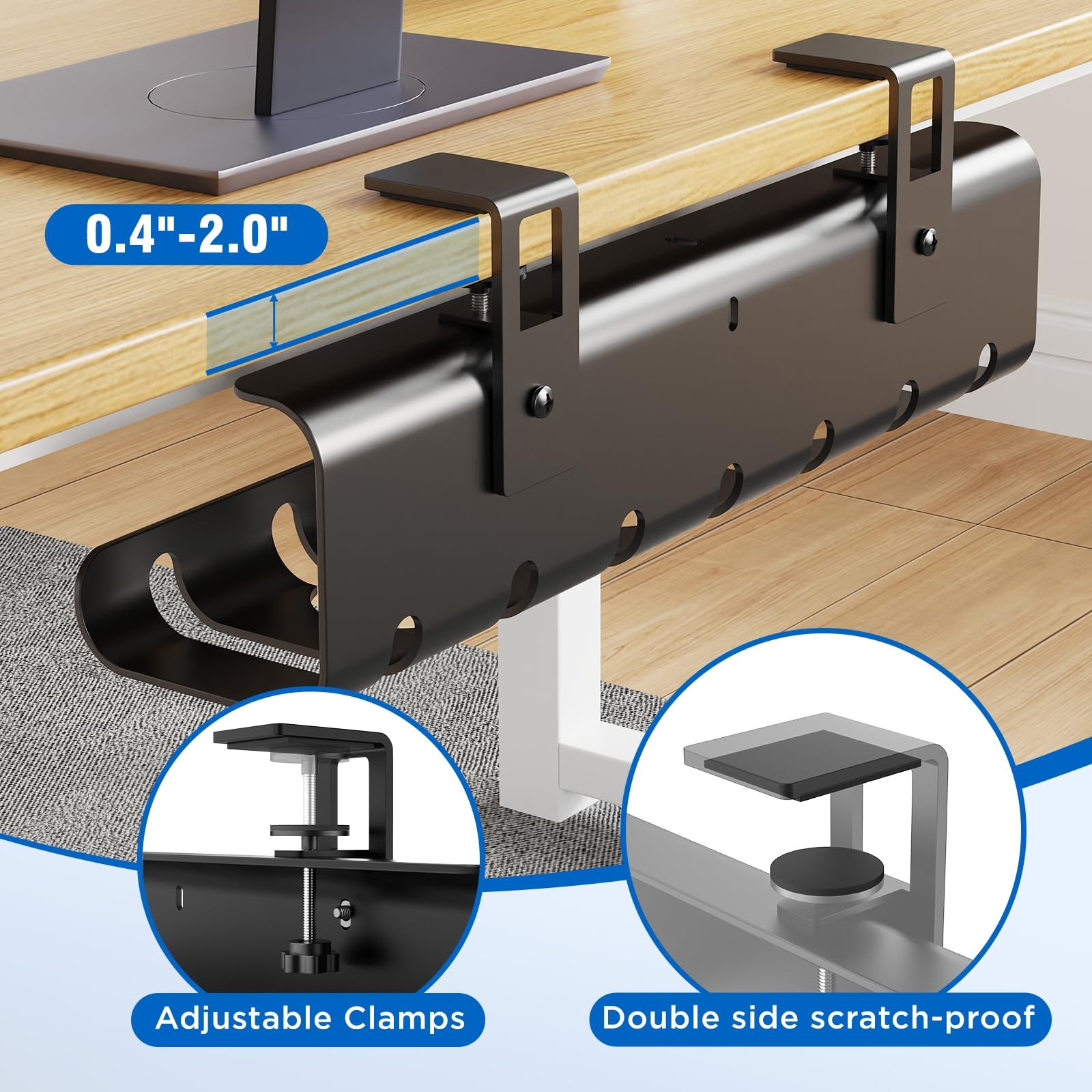 2 Pack No-Drill Under Desk Cable Management Tray 33.8 inch Large Wire Black