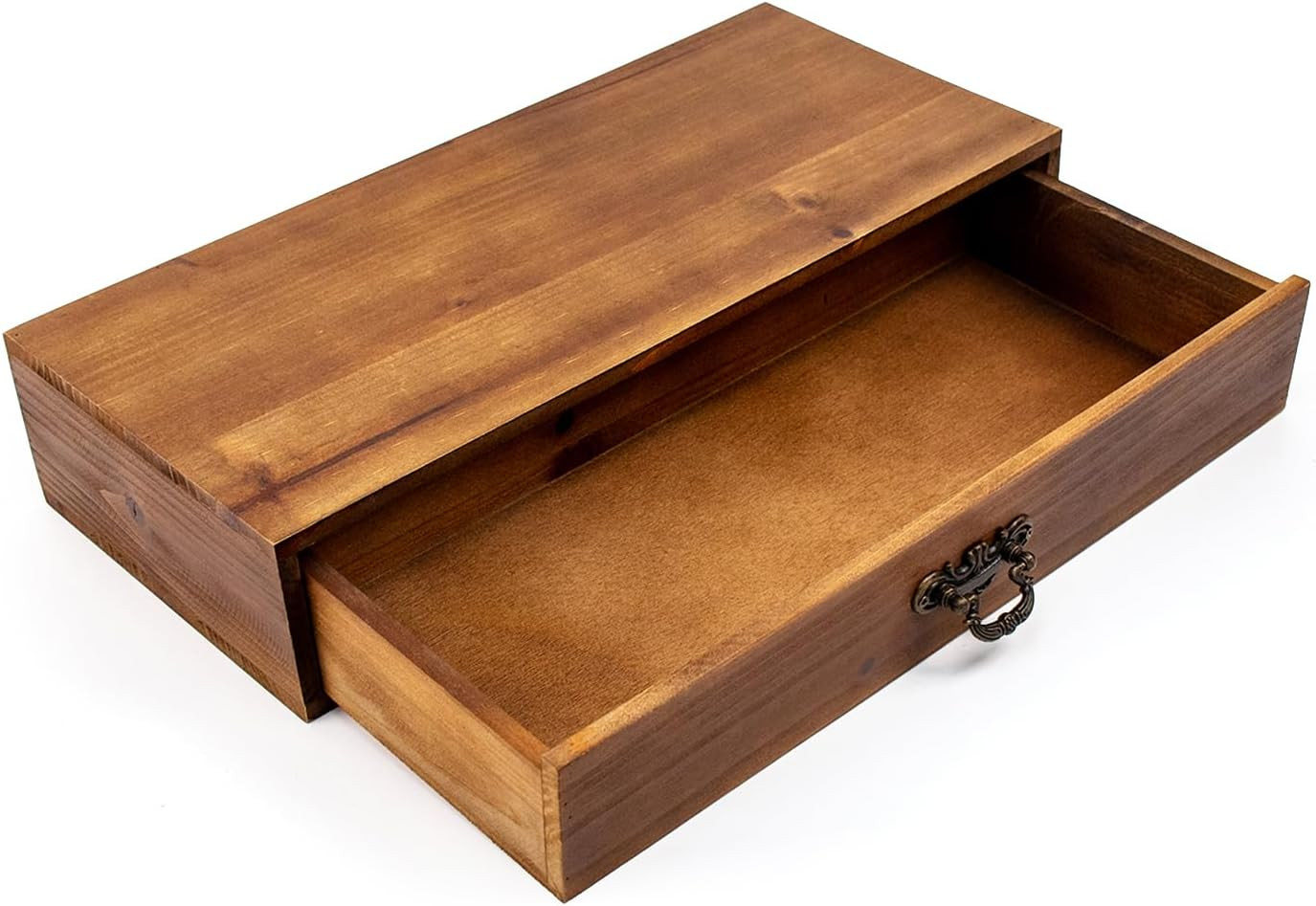 Office Desk Organizer with Drawers Light Brown Vintage Wood Desktop Storage Box