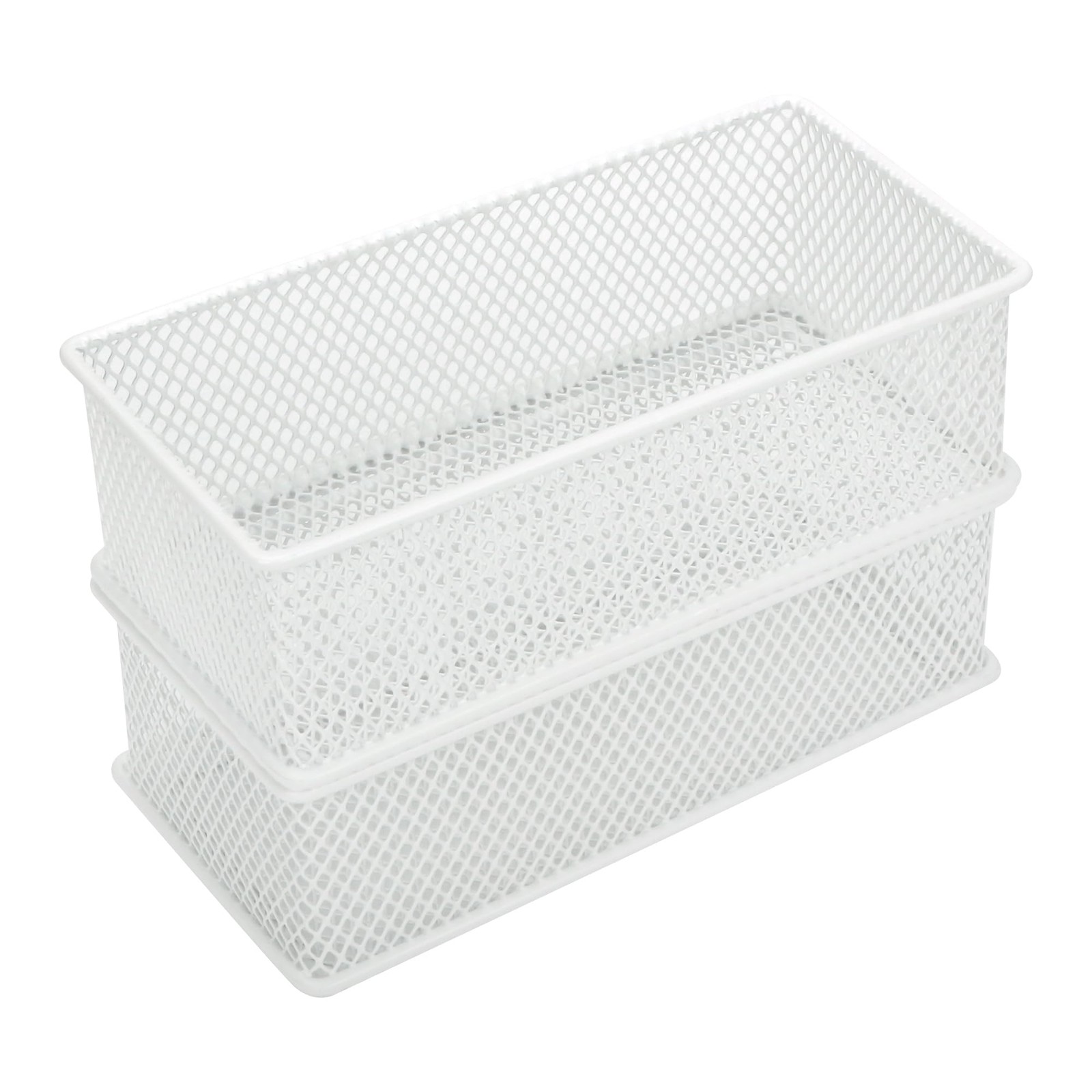 Mesh Stackable Drawer Shelf Organizer Bins Tray White 2 Pack 3x6x2 Inch