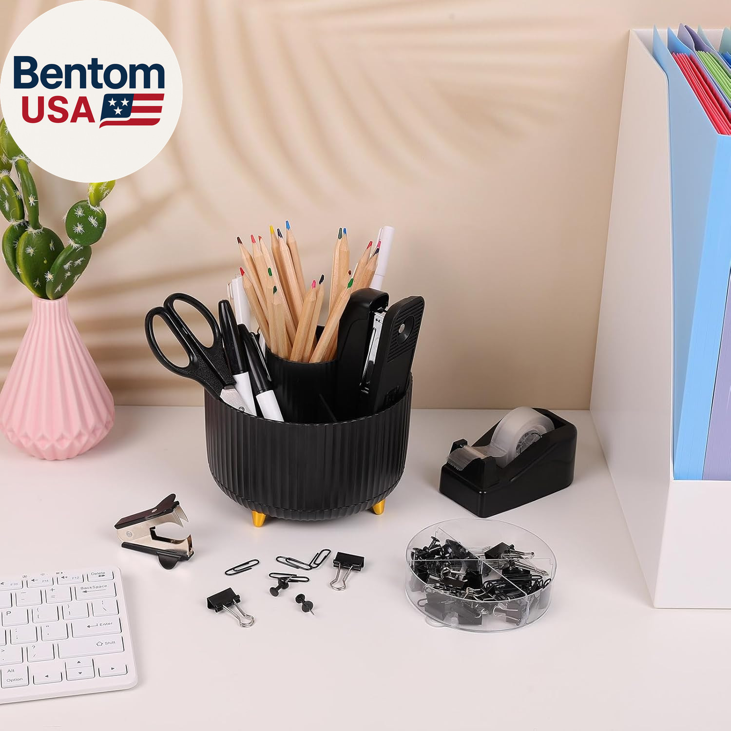 Black Office Supplies, Black Office Desk Accessories 10PCS, Pencil Holder for De