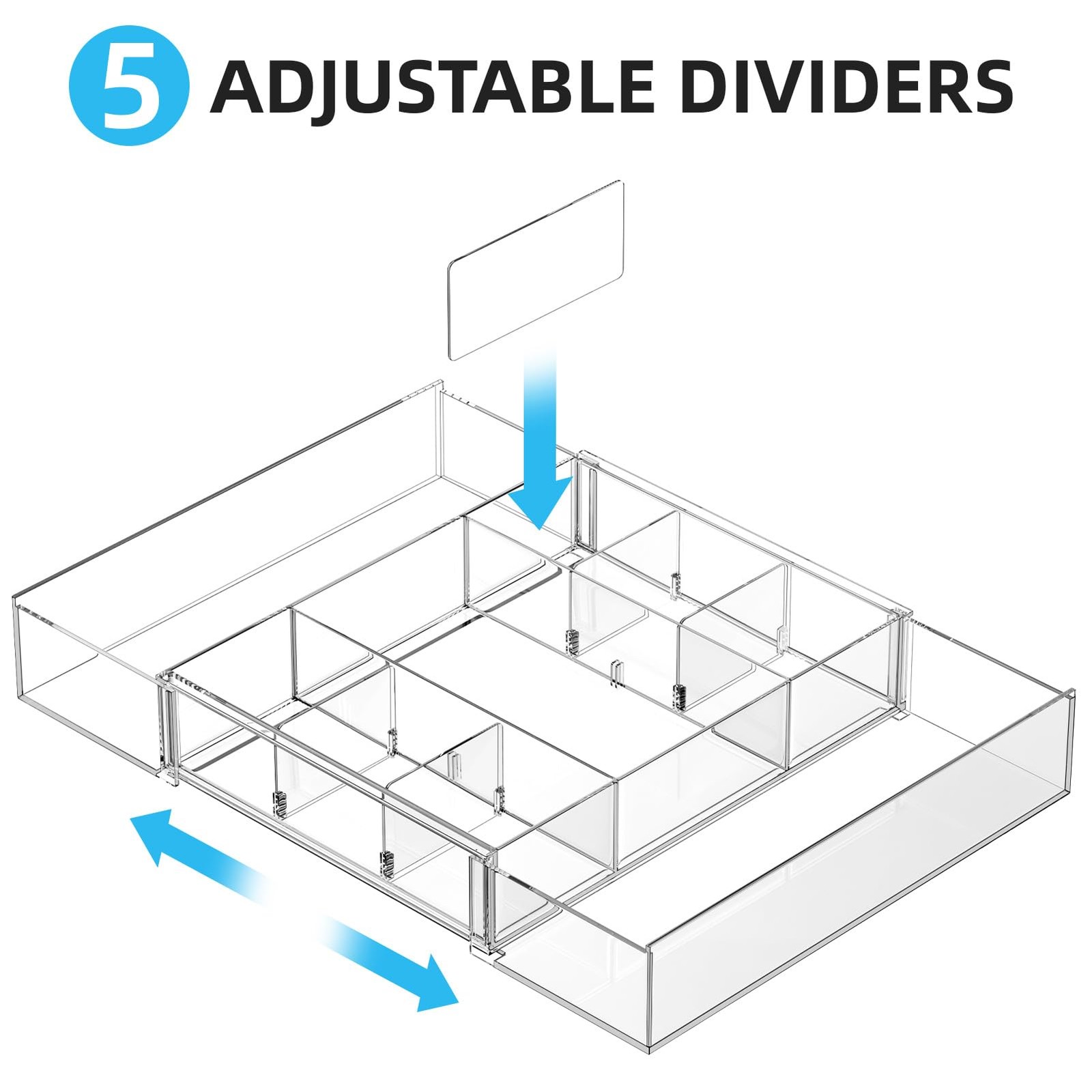 Expandable Desk Drawer Organizer, Clear Plastic Drawer Organizer Tray with 10 Ad