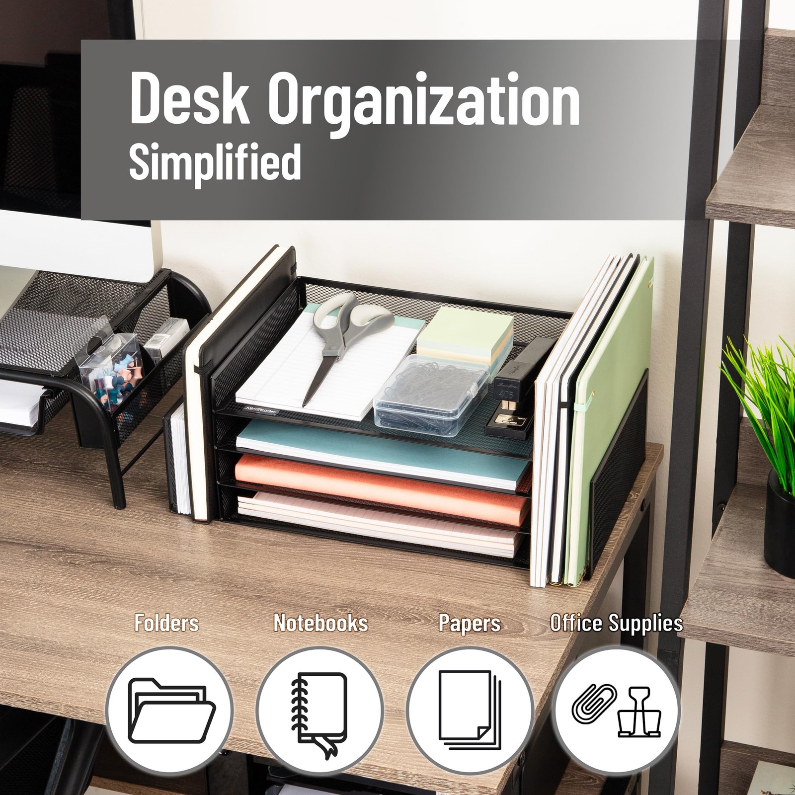 Mind Reader Desktop Organizer, File Storage, Paper 16.8″ x 9.2″ x 6″, Black
