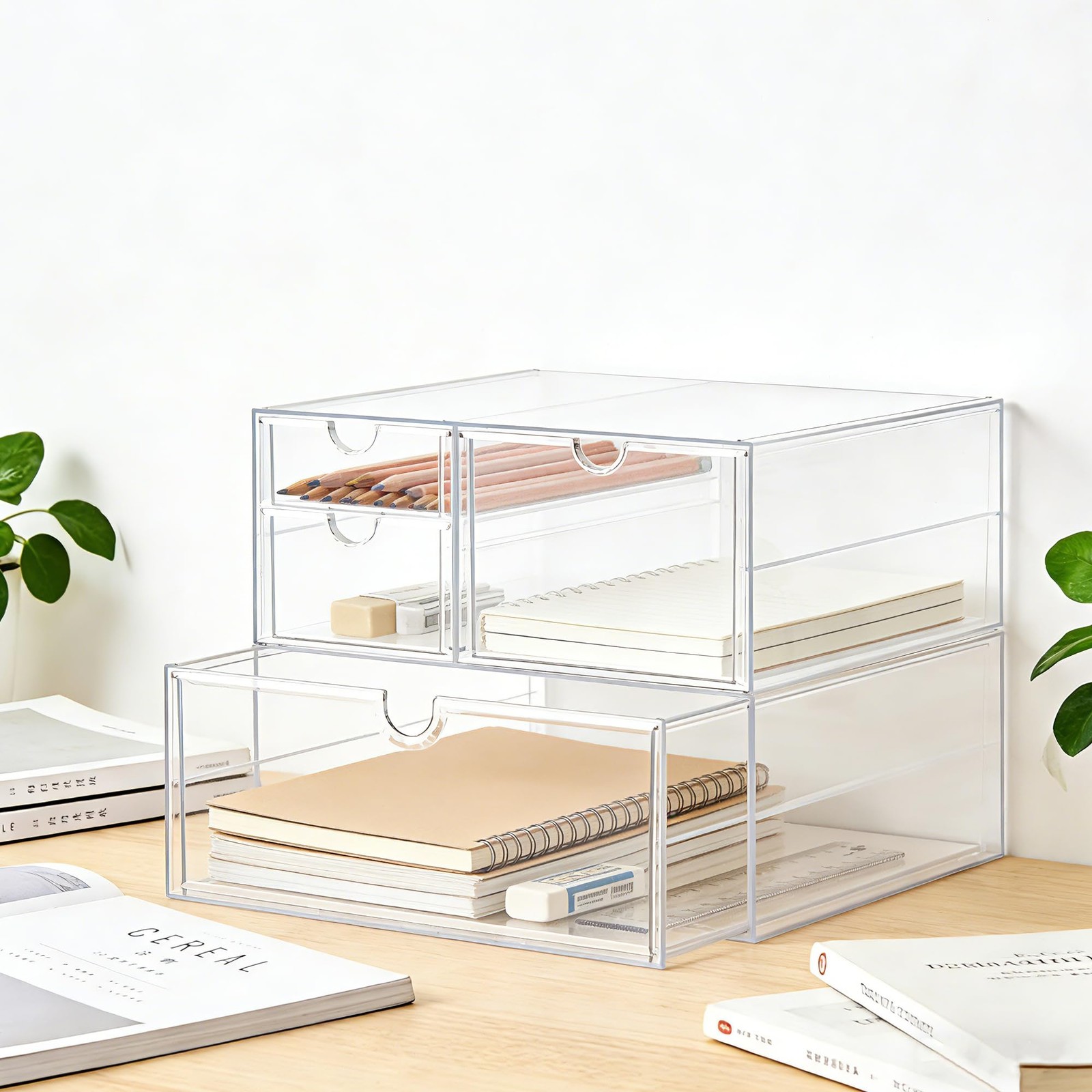 Prsildan Acrylic Drawer Makeup Organizer with 4 4 Drawers, Transparent