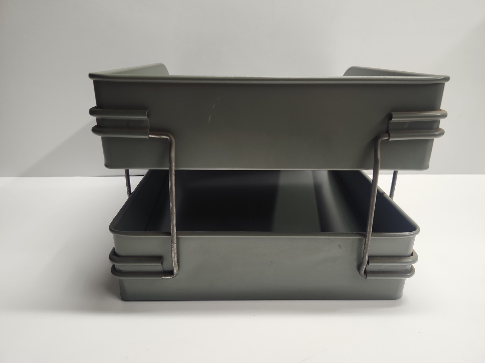 Vintage Globe-Wernicke 2 Tier Metal Paper Tray File Organizer Mid-Century Grey