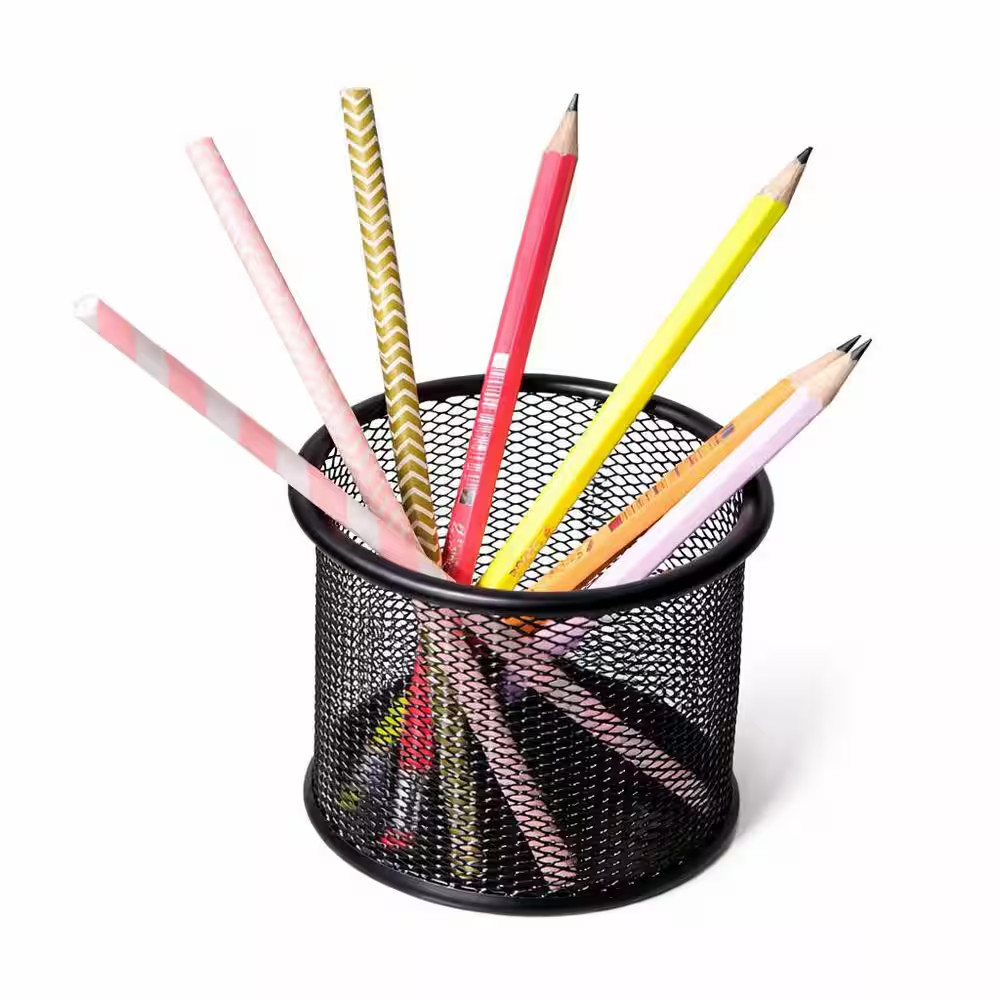 3.5 X 3.5 X 3.9 In. Steel Wire Mesh Black Pen Holder Cup for Desk Office Organiz