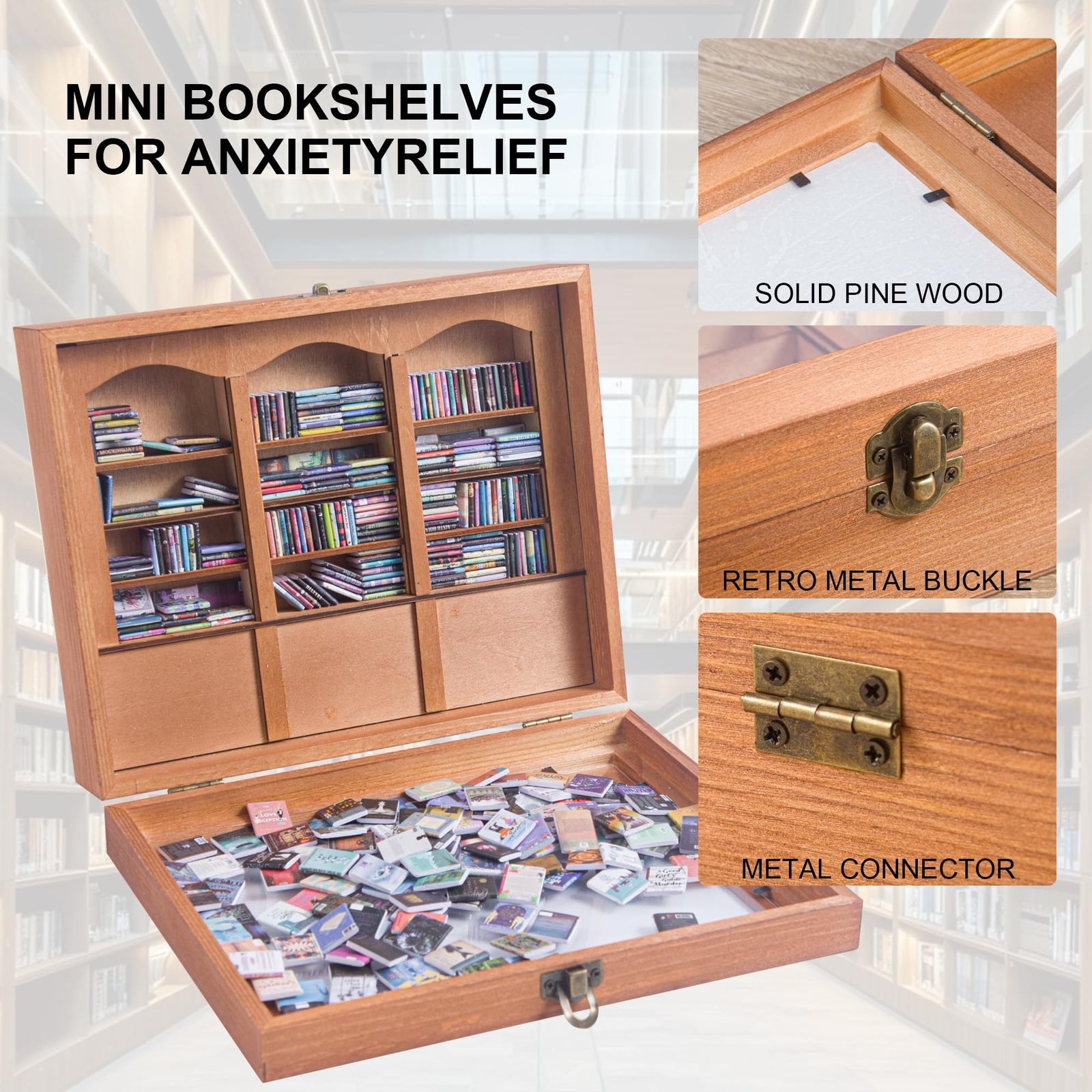 Anxiety Bookshelf Mini Books with 340 Minibooks Portable BookshelfStress-Reli…