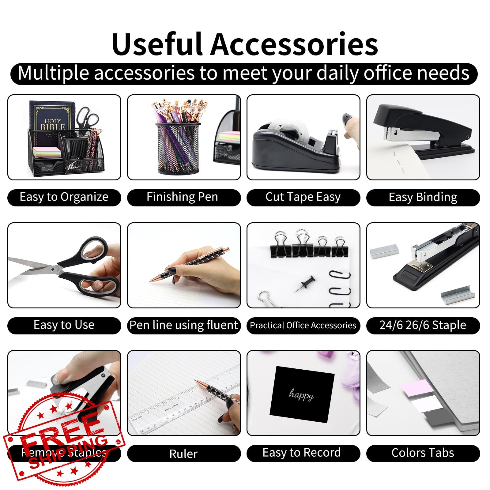 Shellvcase Black Desk Organizer Set 12pcs