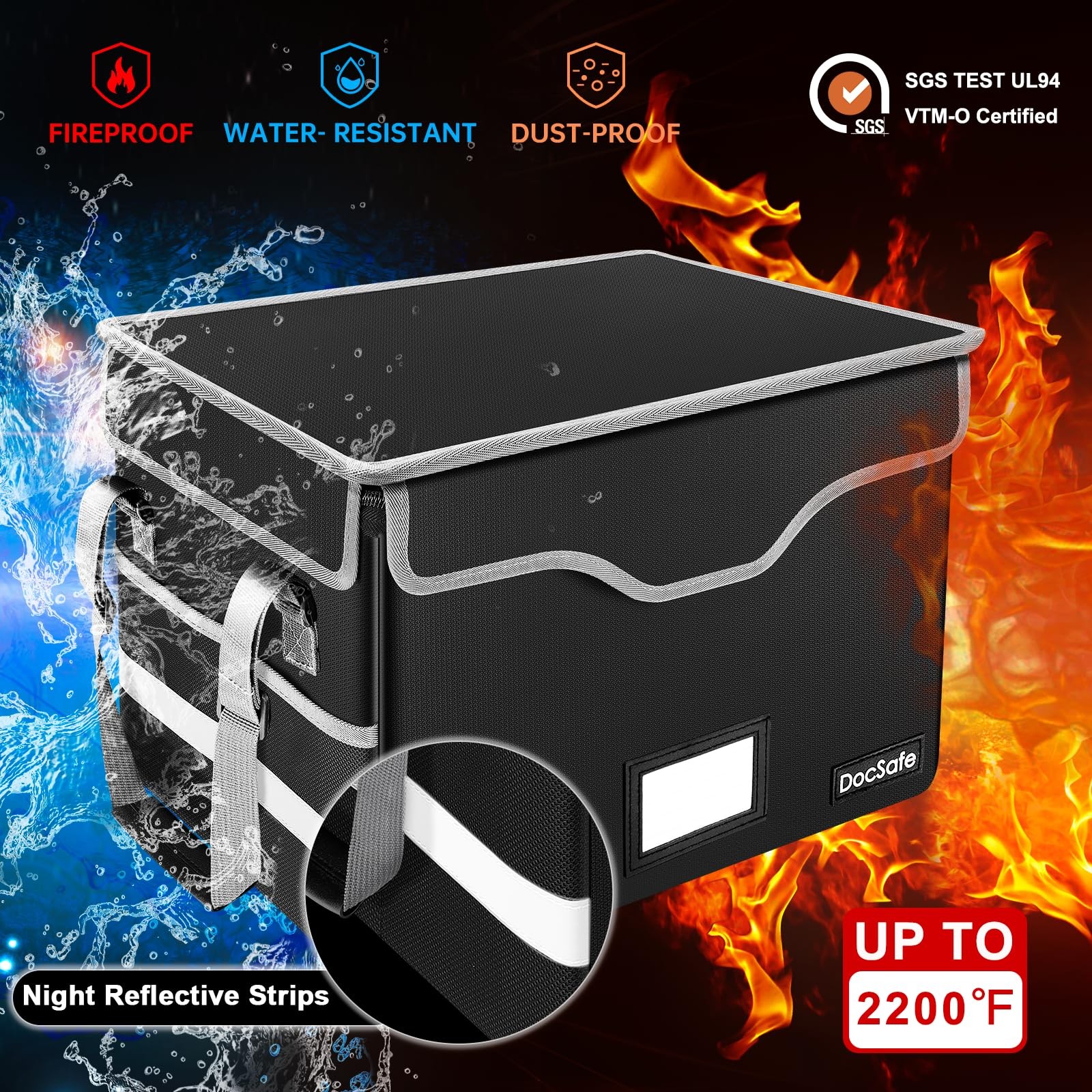 DocSafe Fireproof Document Box with Lock, File Storage 1 pack, Black