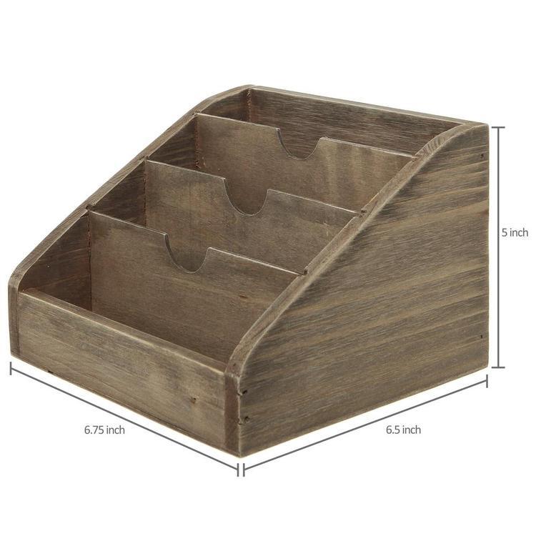 Vintage Dark Brown Wood 4 Compartments Rustic Mail Sorter/Office Desk Organizer