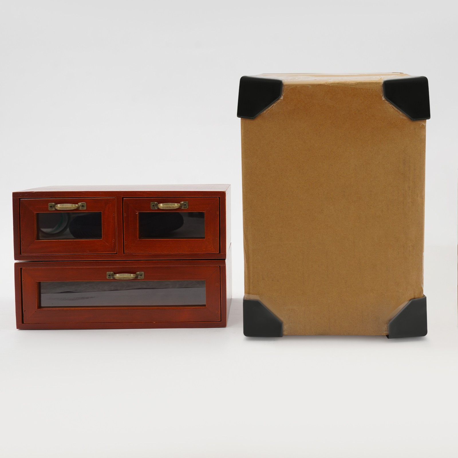 Stackable Wooden Storage Cabinets, 2 Desktop Organizing Cabinets with 3 Drawers
