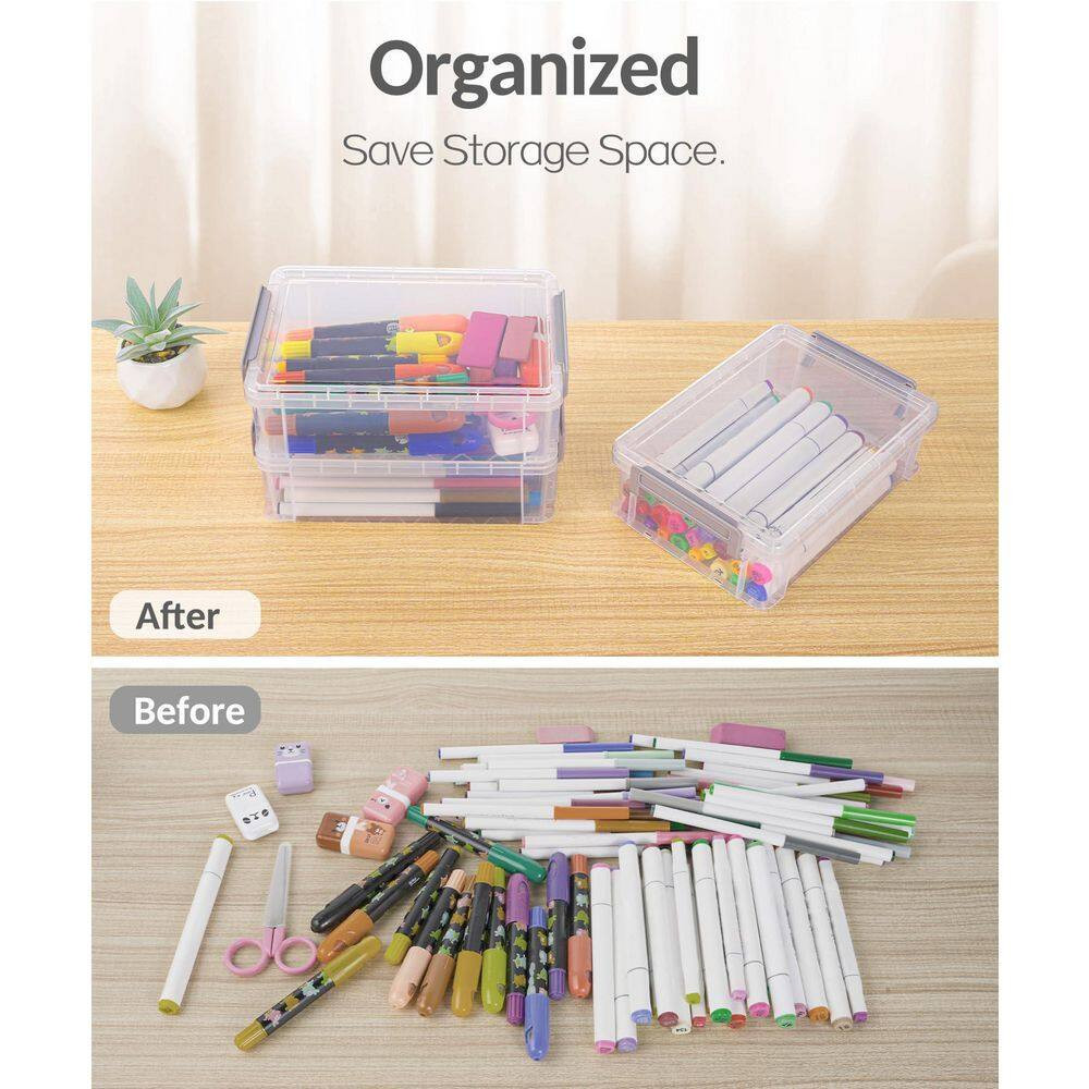 Grey 8.6In X 5.5In X 2.7In Polypropylene Stackable Pencil Box Set of 6 with Secu