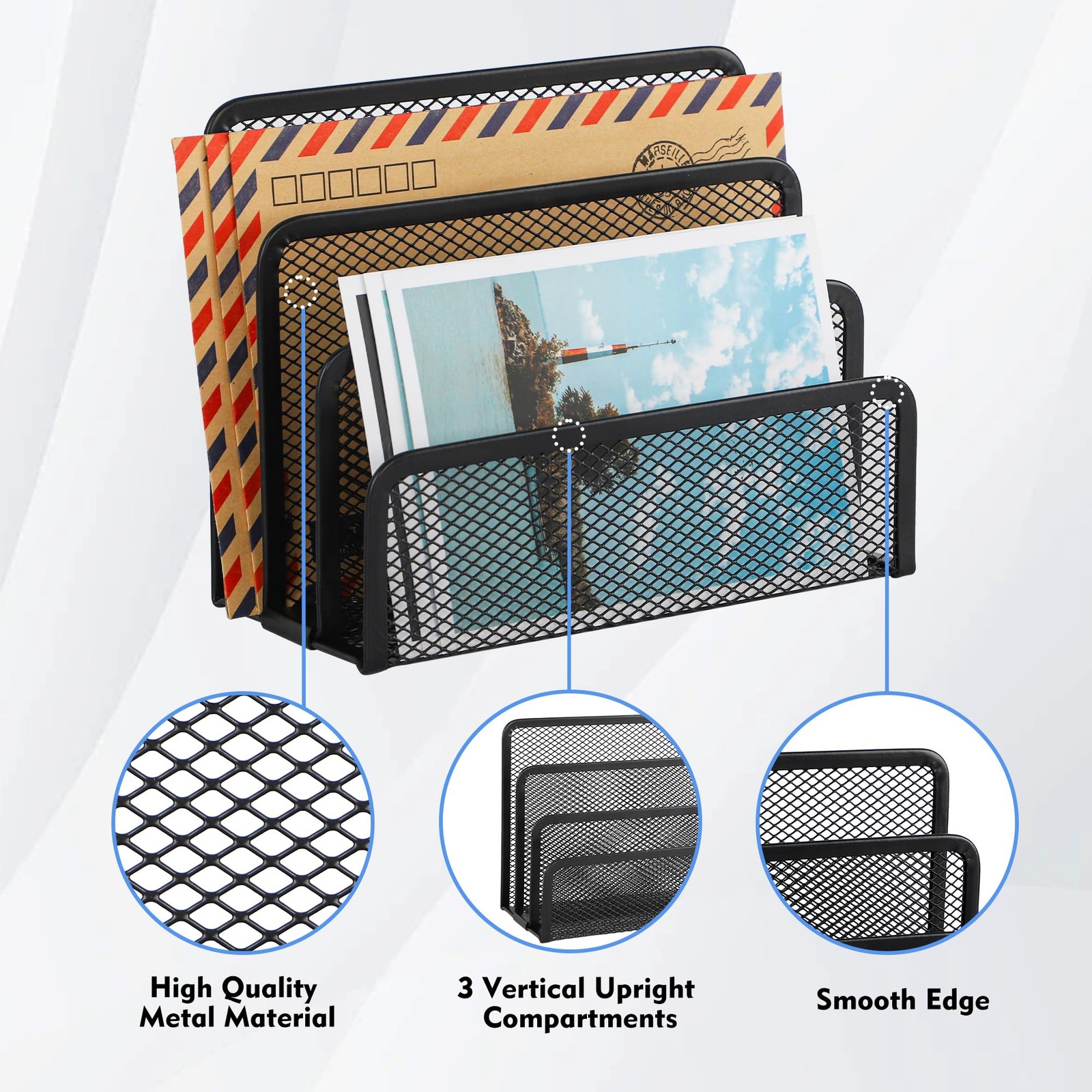 EASEPRES Desk Mail Organizer, Office Small Desktop Metal Mesh 1 Pack, Black