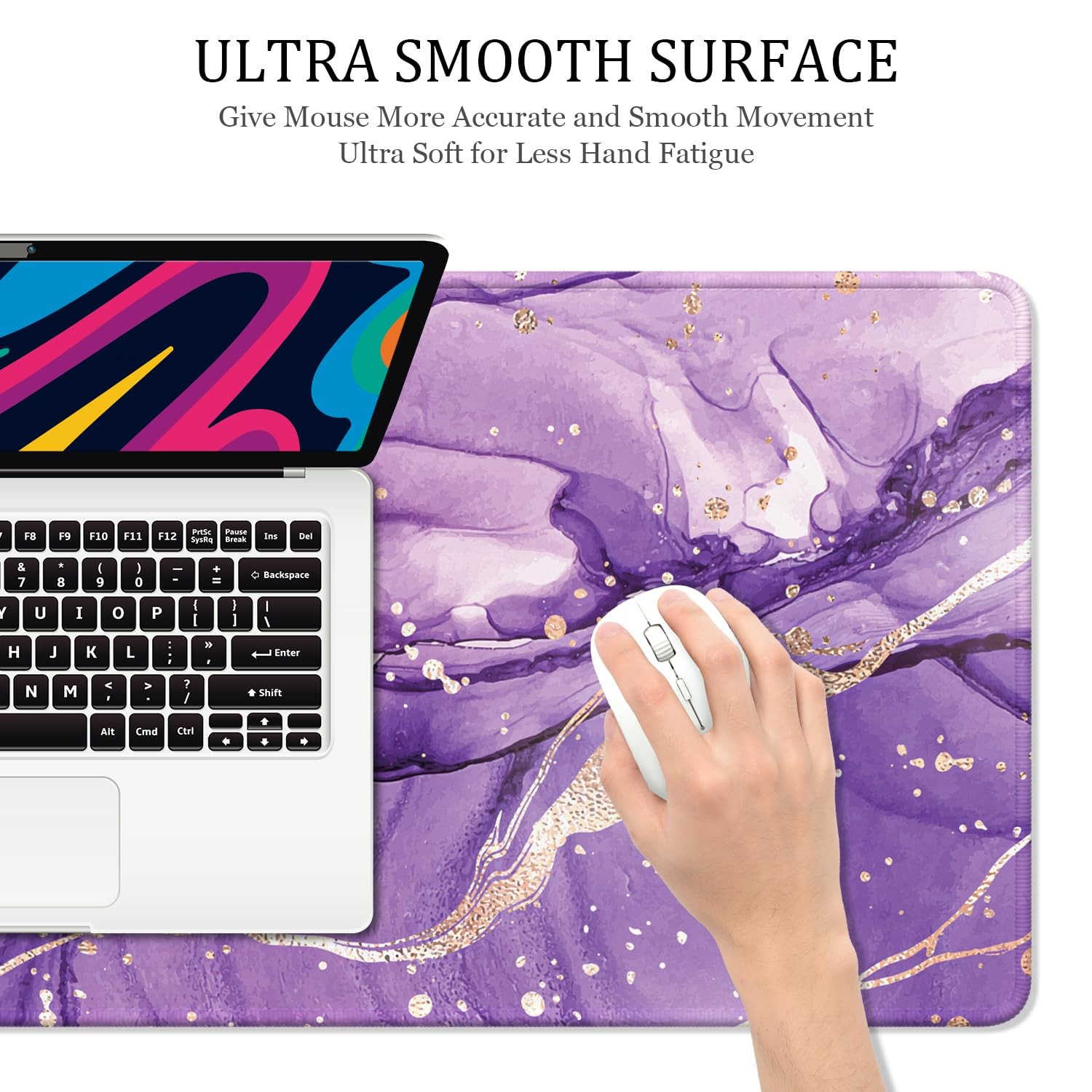 Desk Mat, 32″ x 16″ XXL Extended Large Gaming Mouse x 16″, Purple Marble