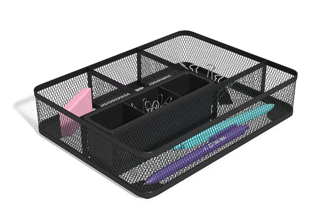 1InTheOffice Mesh Collection Desk Drawer Organizer Tray, Black, 7 Black