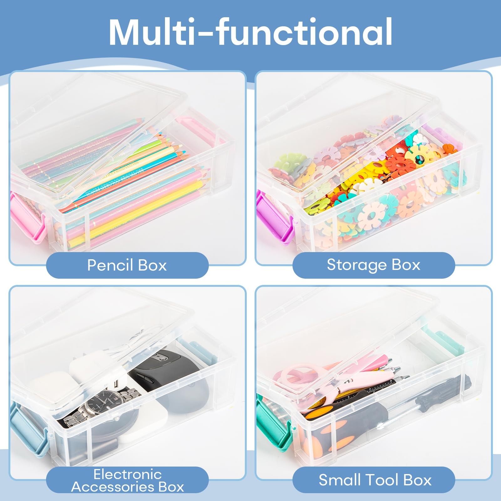 Extra Large Clear Pencil Box for Crayons, Markers, Art Supplies, Plastic Hard…