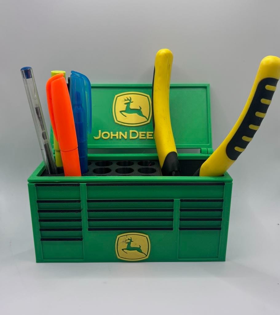John Deere Desk Organizer – Mini Toolbox Pen Holder | Office & Workshop Gift