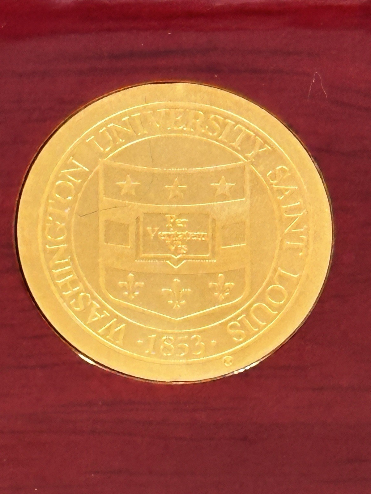 Washington University St Louis Desk Pencil Holder Wood Brass Tone Office Cup