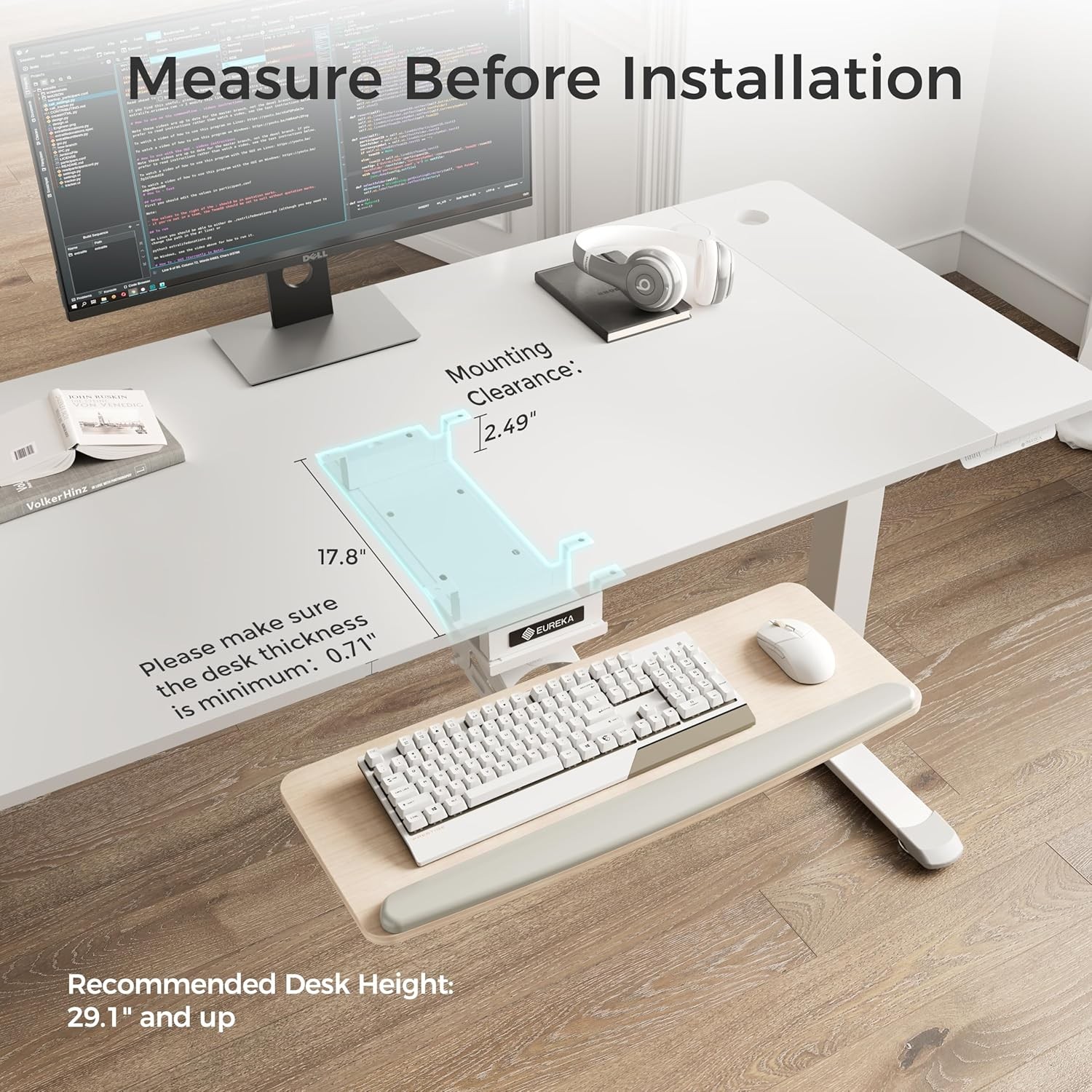EUREKA ERGONOMIC Keyboard Tray Height Adjustable, Swivel 25 Inches, Maple