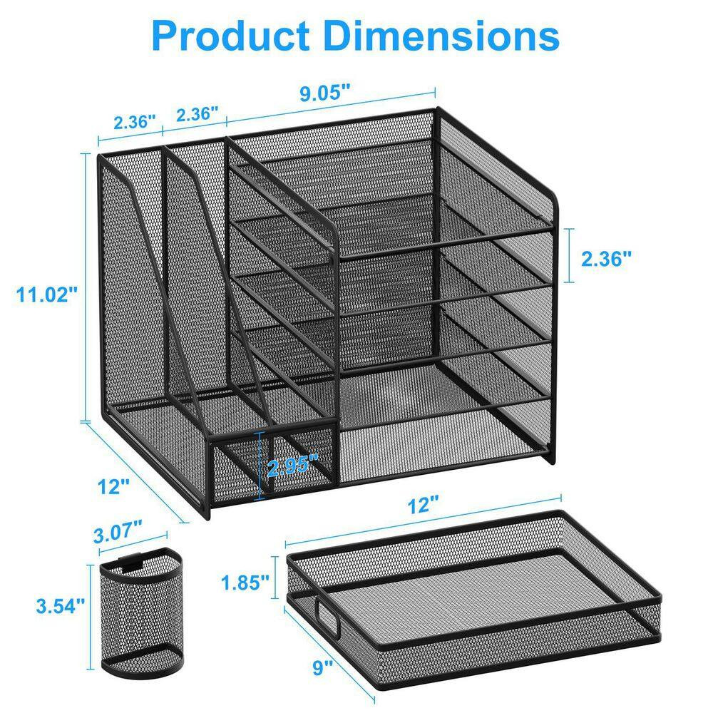 Black 13.77 In. X 11.02 In. Metal Desk Organizer with Sliding Drawer and 2 Pen H