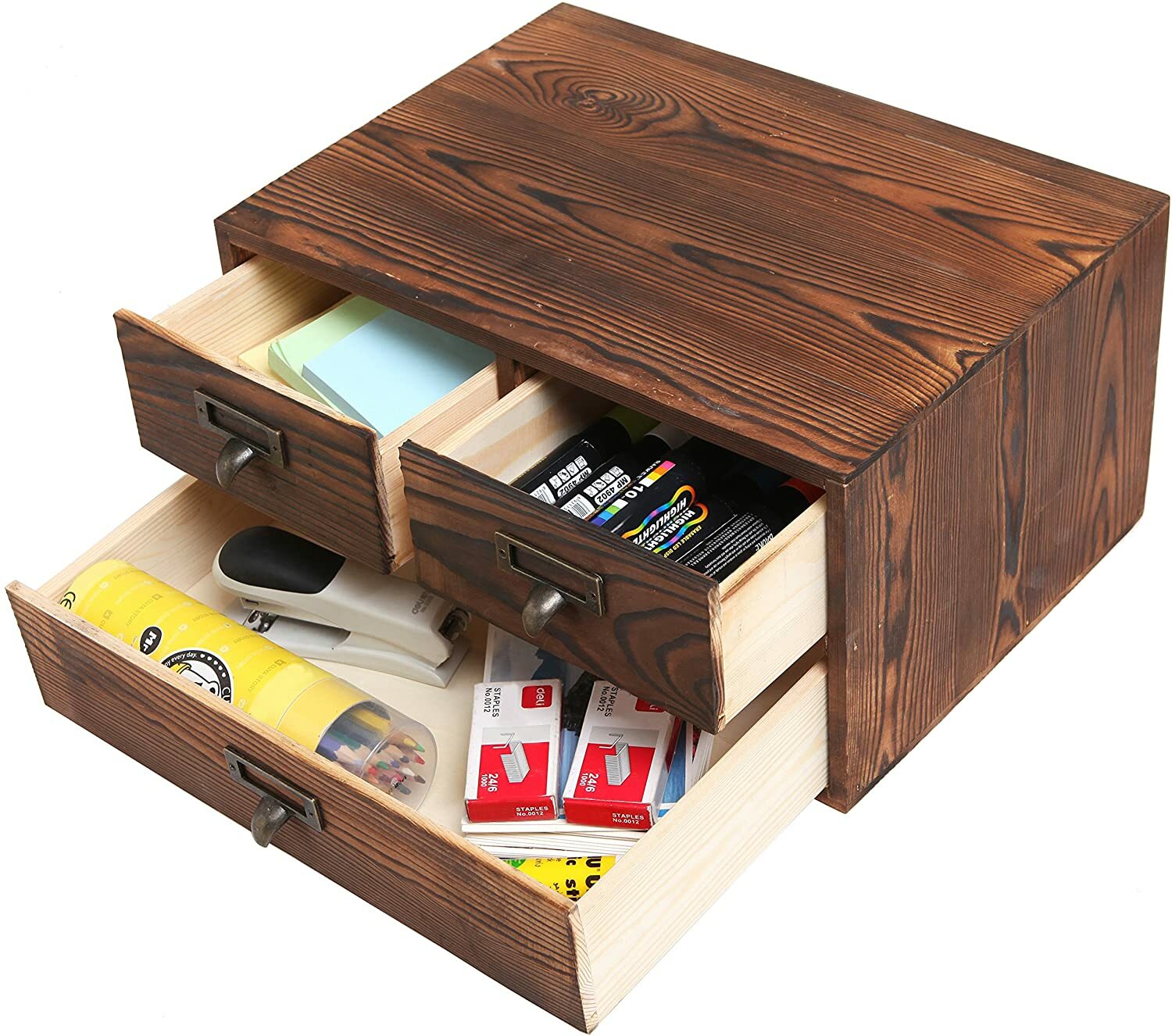 Rustic Dark Brown Wood Office Storage Cabinet/Jewelry Organizer w/ 3 Drawers