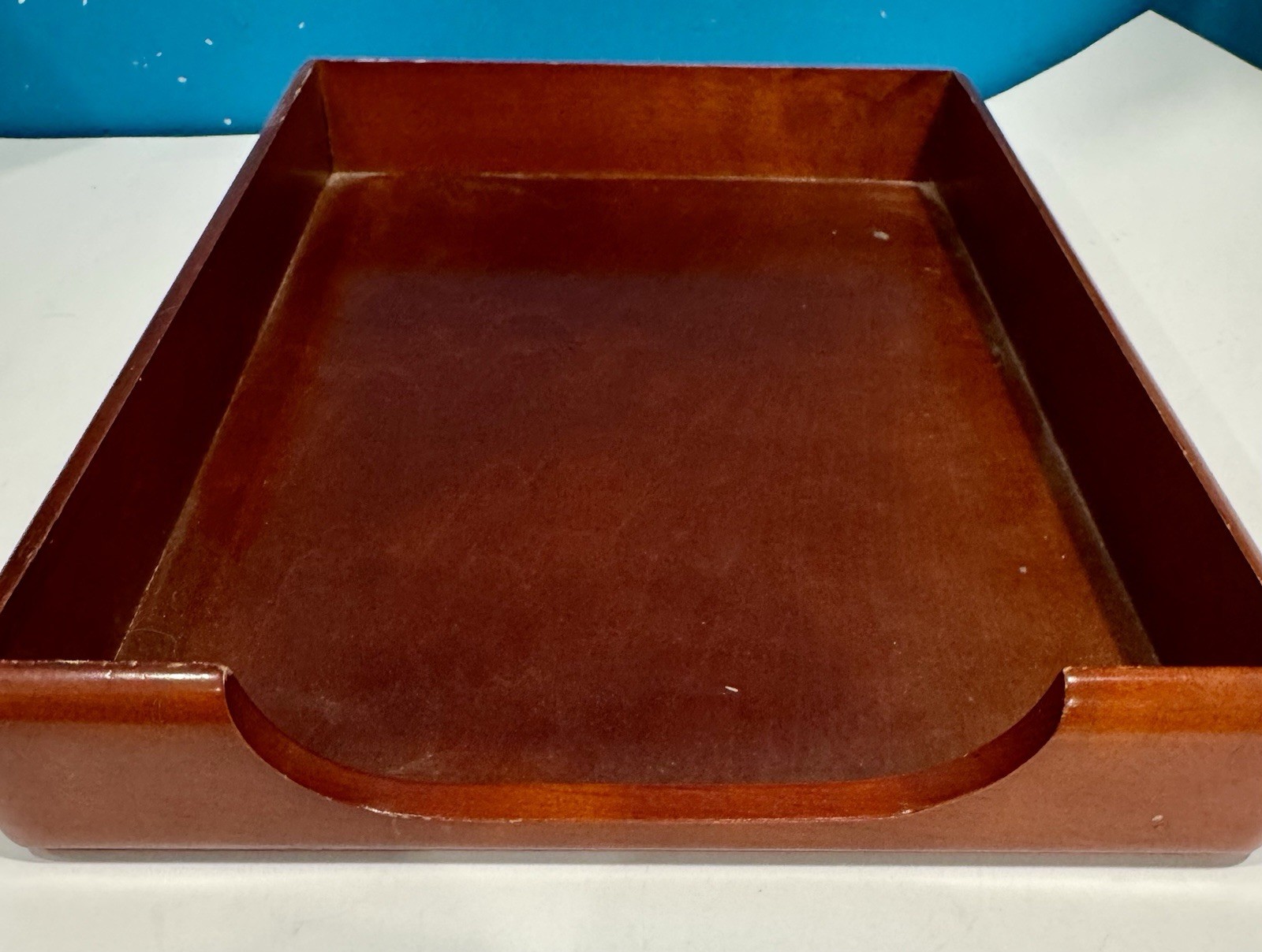 Rolodex Brand Mahogany Finish Wood Desk Letter Tray 10.5″X 13.5”X 2” Business