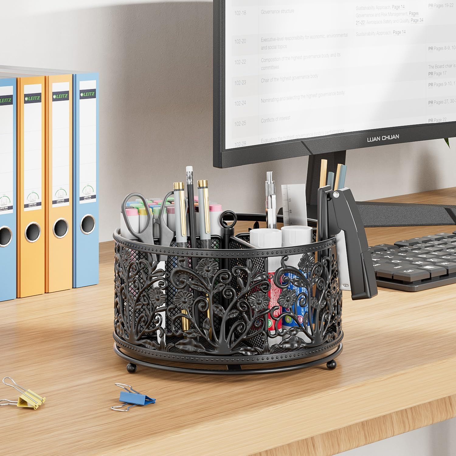 Pencil Holder for Desk – Cute Rotating Pen Organizer Caddy Desktop Storage Stati