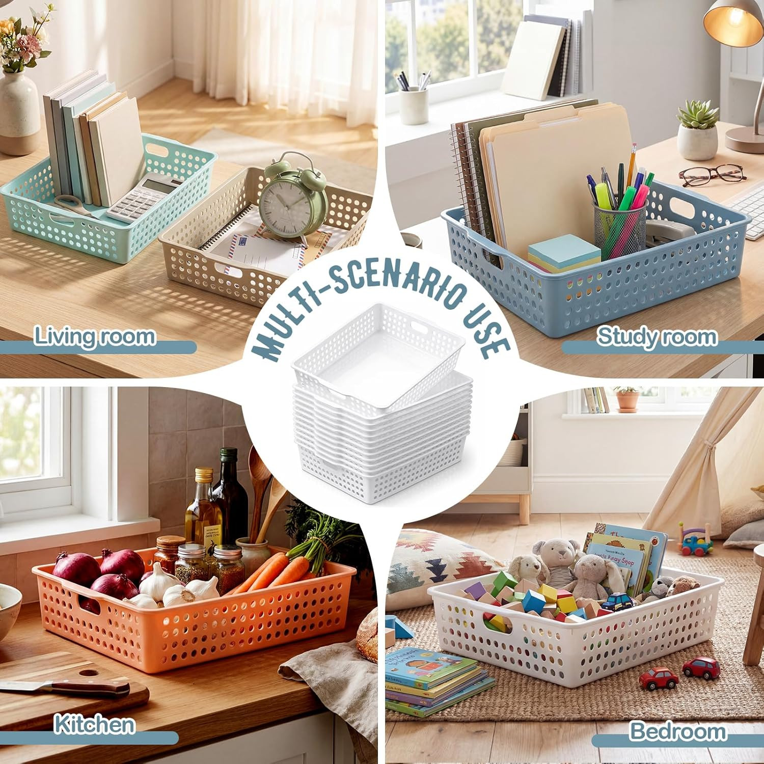6 Pack Classroom Storage Baskets with Handle 14”X10” Paper Tray Holds A4 Turn