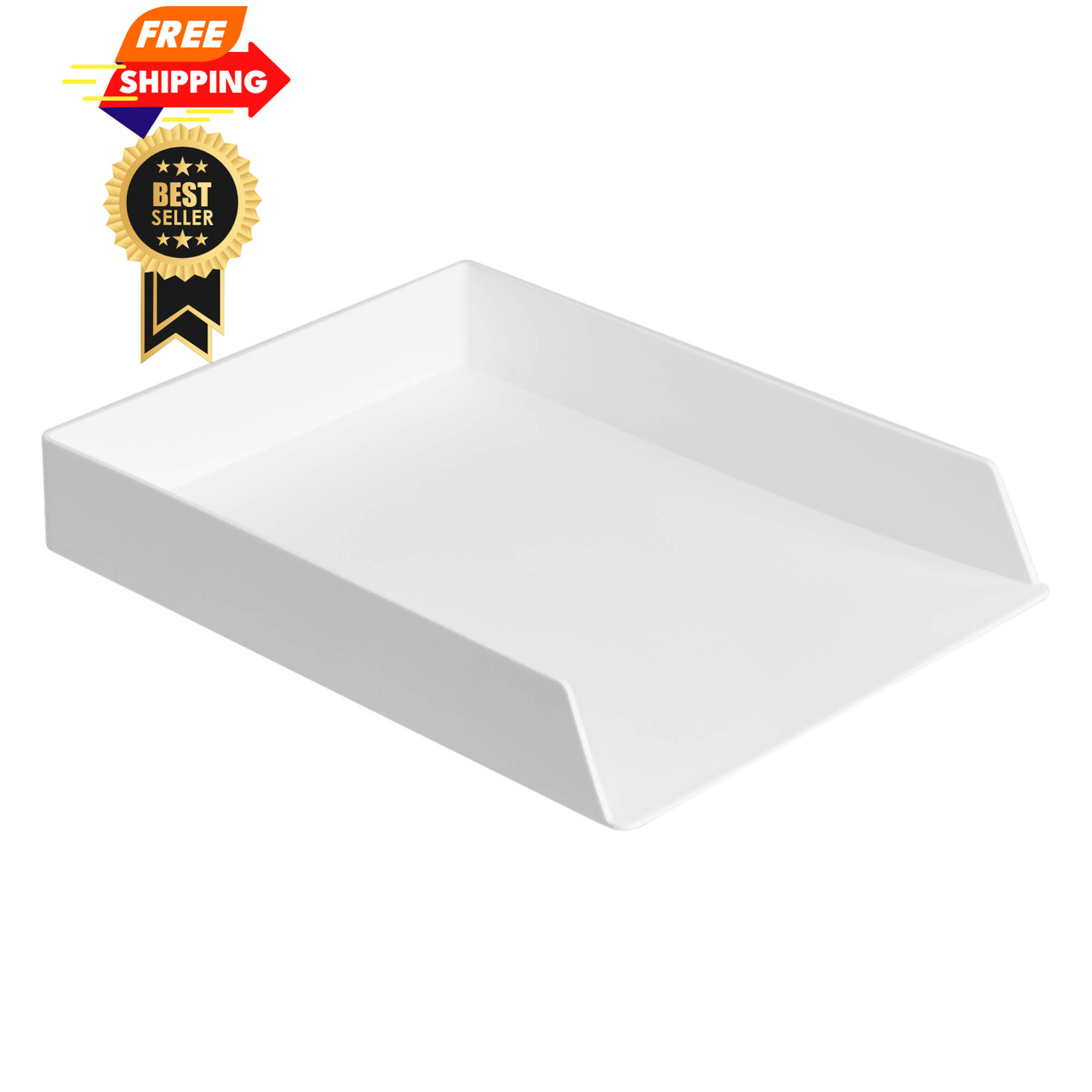 Amazon Basics Rectangular Plastic Desk Organizer, Letter Size 2 Pack, White