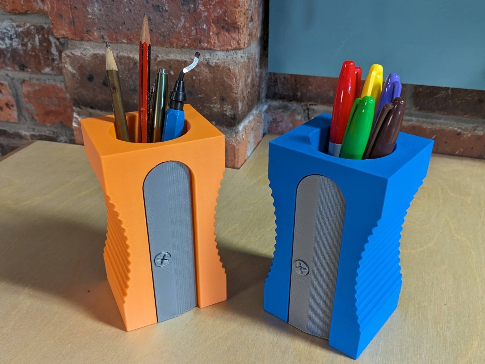 Pencil Sharpener Shaped Desk Organizer 2-Pack Multiple Colors Pen Holder