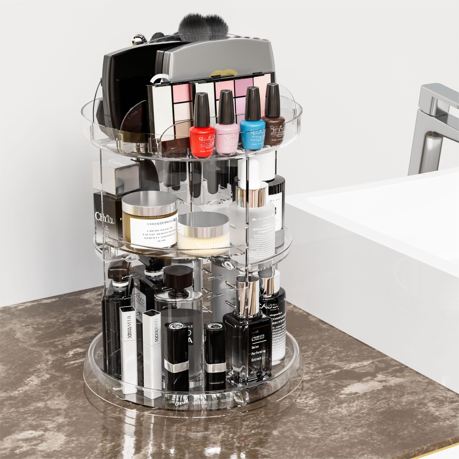Yieach 360 Rotating Makeup Organizer for NO Patterns Decor, Clear