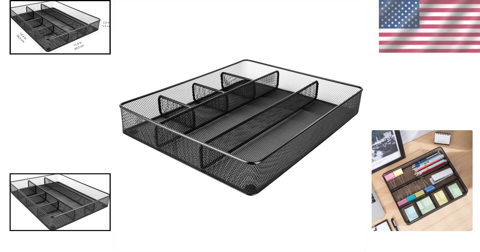 Metal Mesh Desk Organizer 6 Compartments Pen Holder Storage Tray Black
