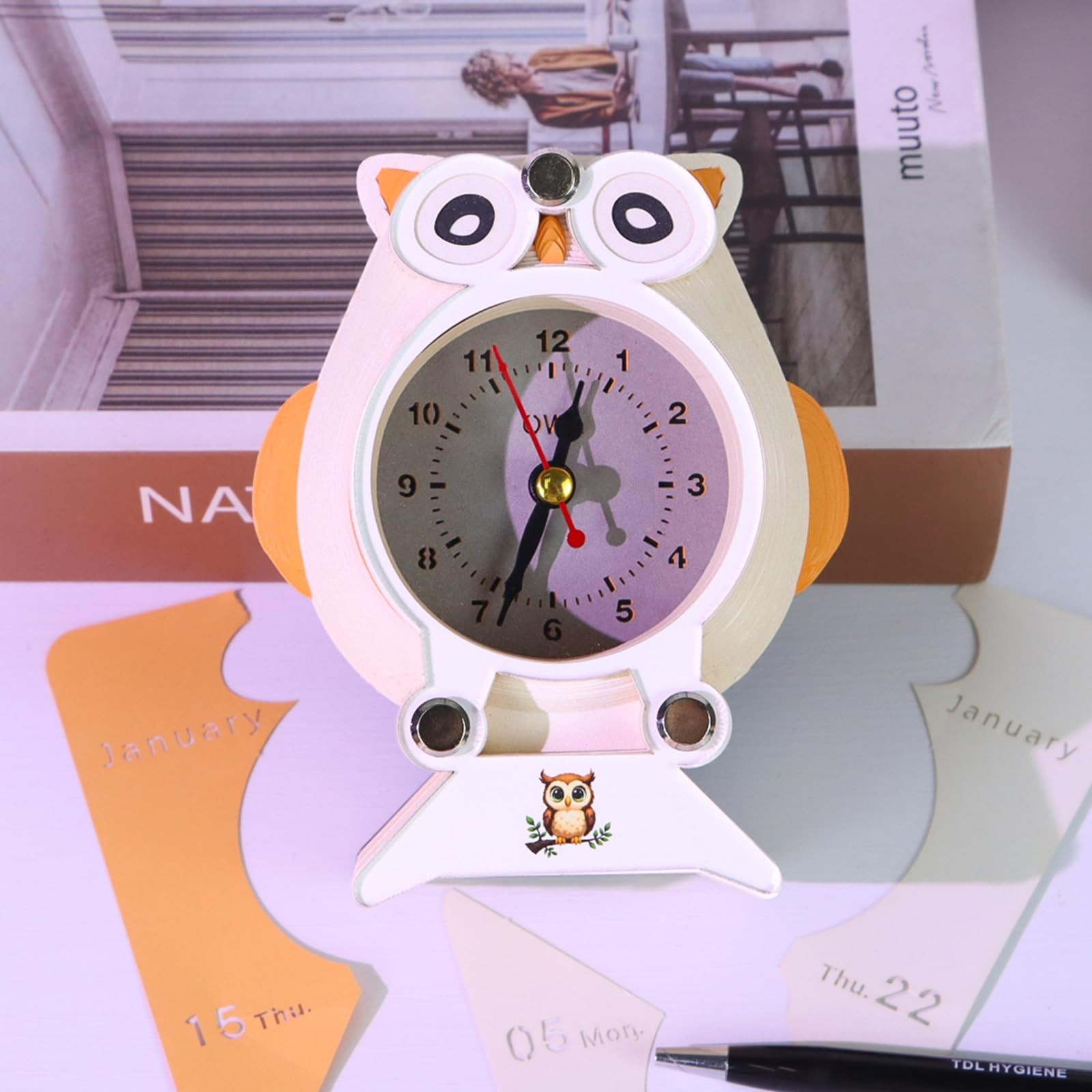 2-in-1 3D Paper Sculpture Calendar & Clock, 2026 Desk that White