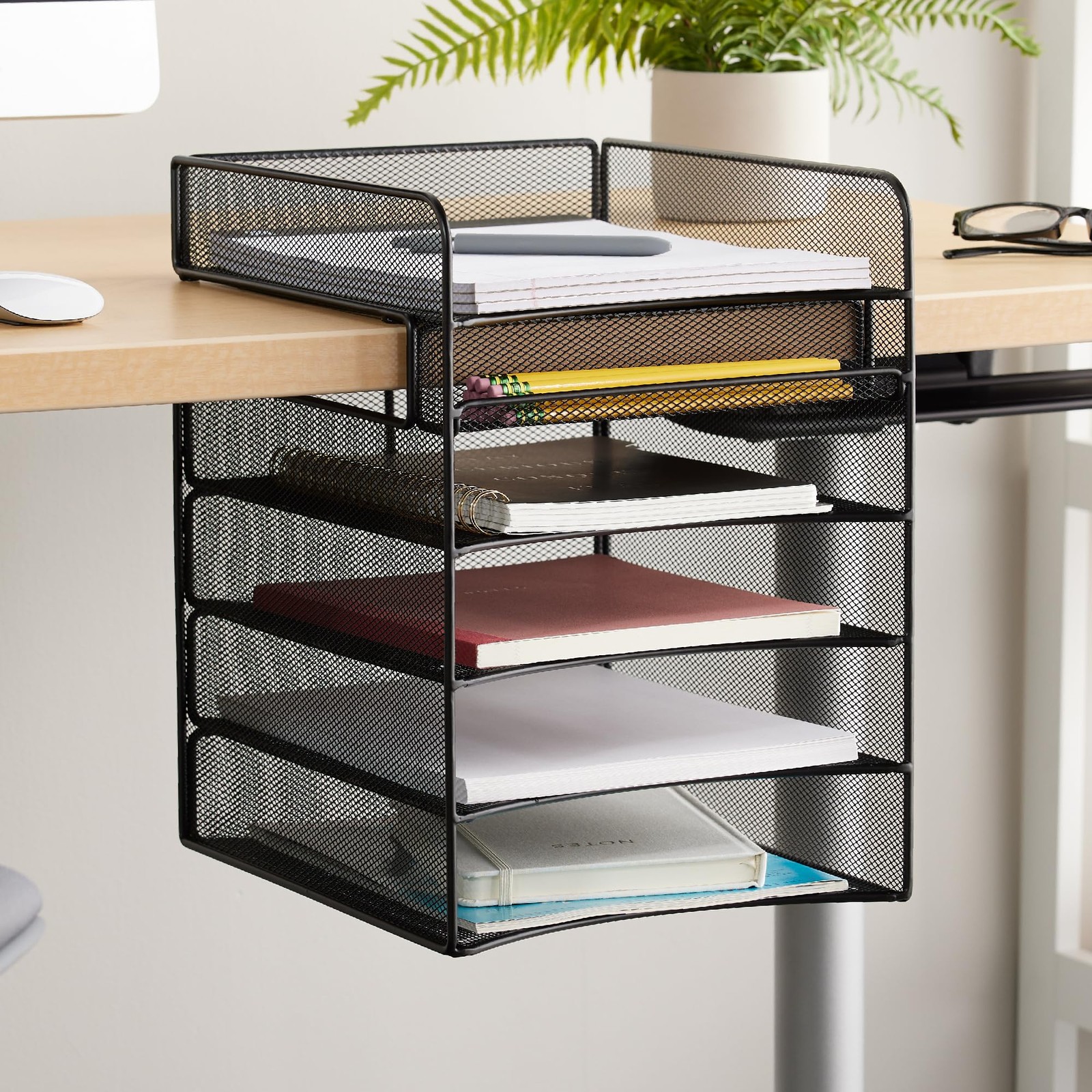 Safco Onyx Hanging Under Desk Organizer 5 Trays Office And Classroom And Mail