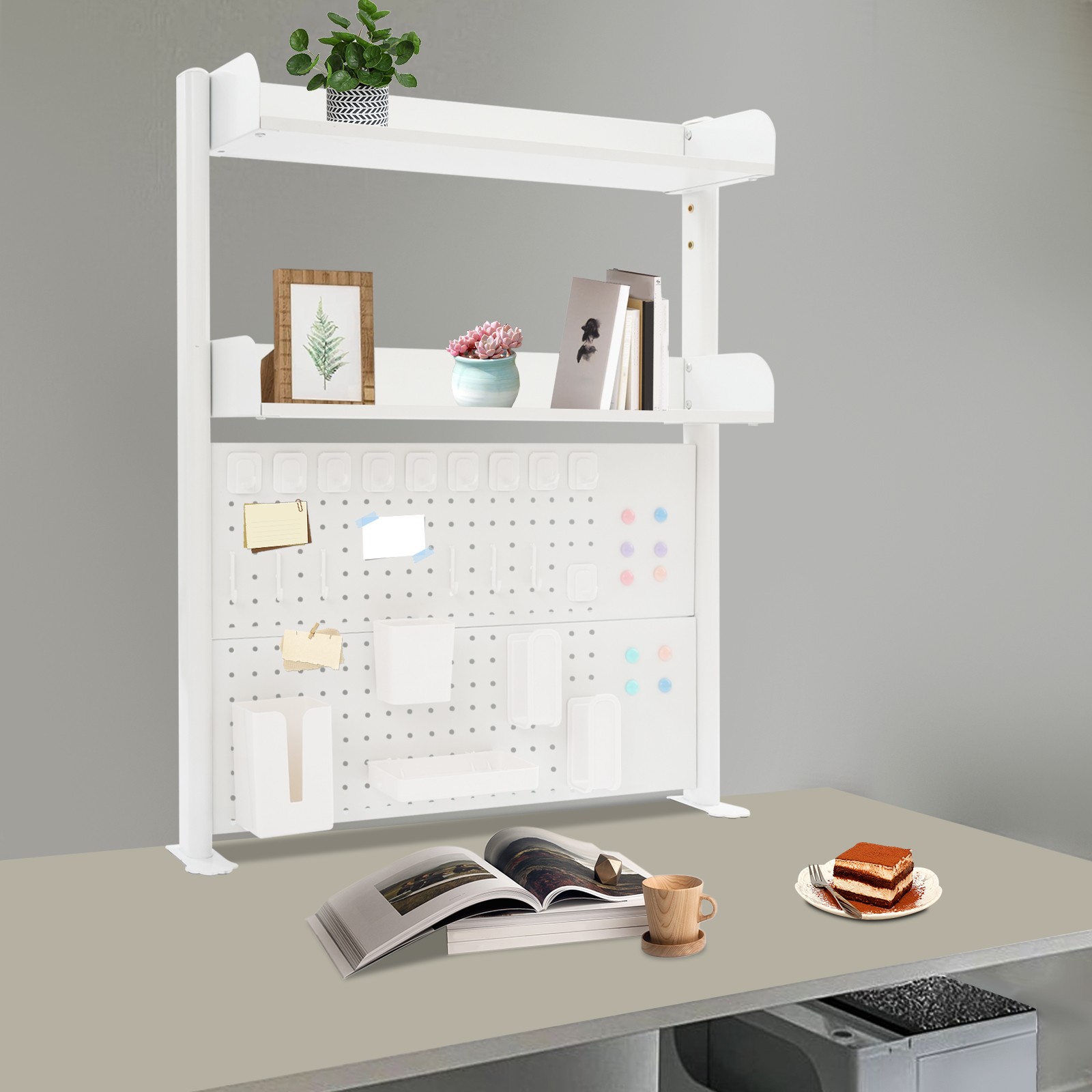 Clamp-on Desk Shelf with Pegboard, Clamp On Desk Bookshelf Desk Above Organizer