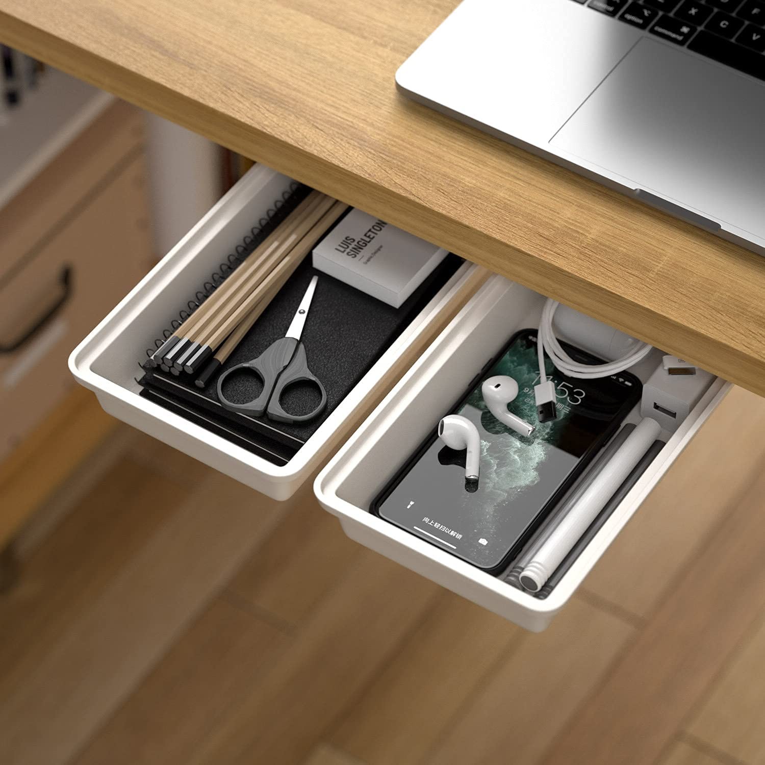 2Pack Under Table Desk Drawer Storage Organizer Slide Out, Hidden Self-Adhesi…