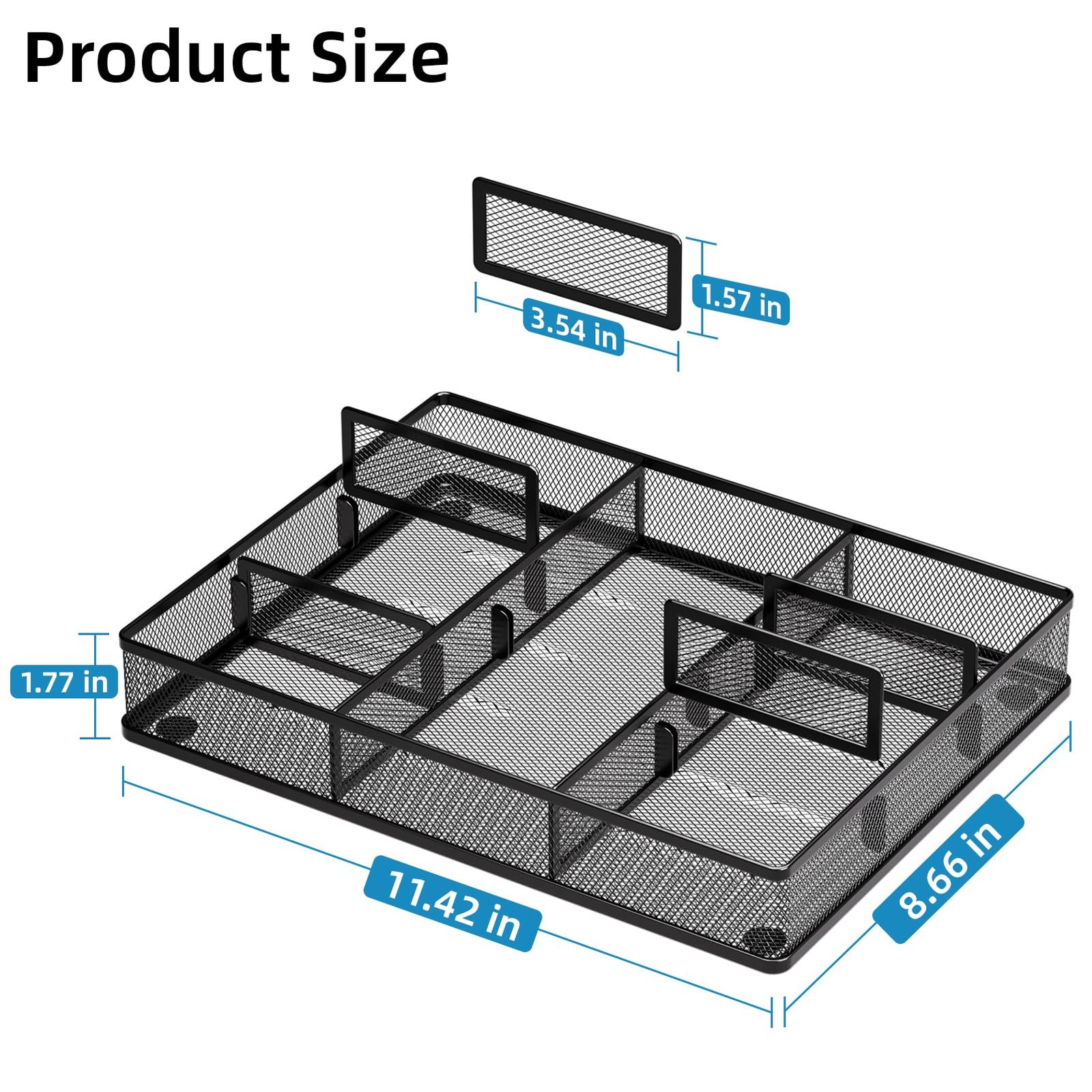 Marbrasse Desk Drawer Organizer, Metal Mesh 12 x 8.5 x 1.8 inches, Black